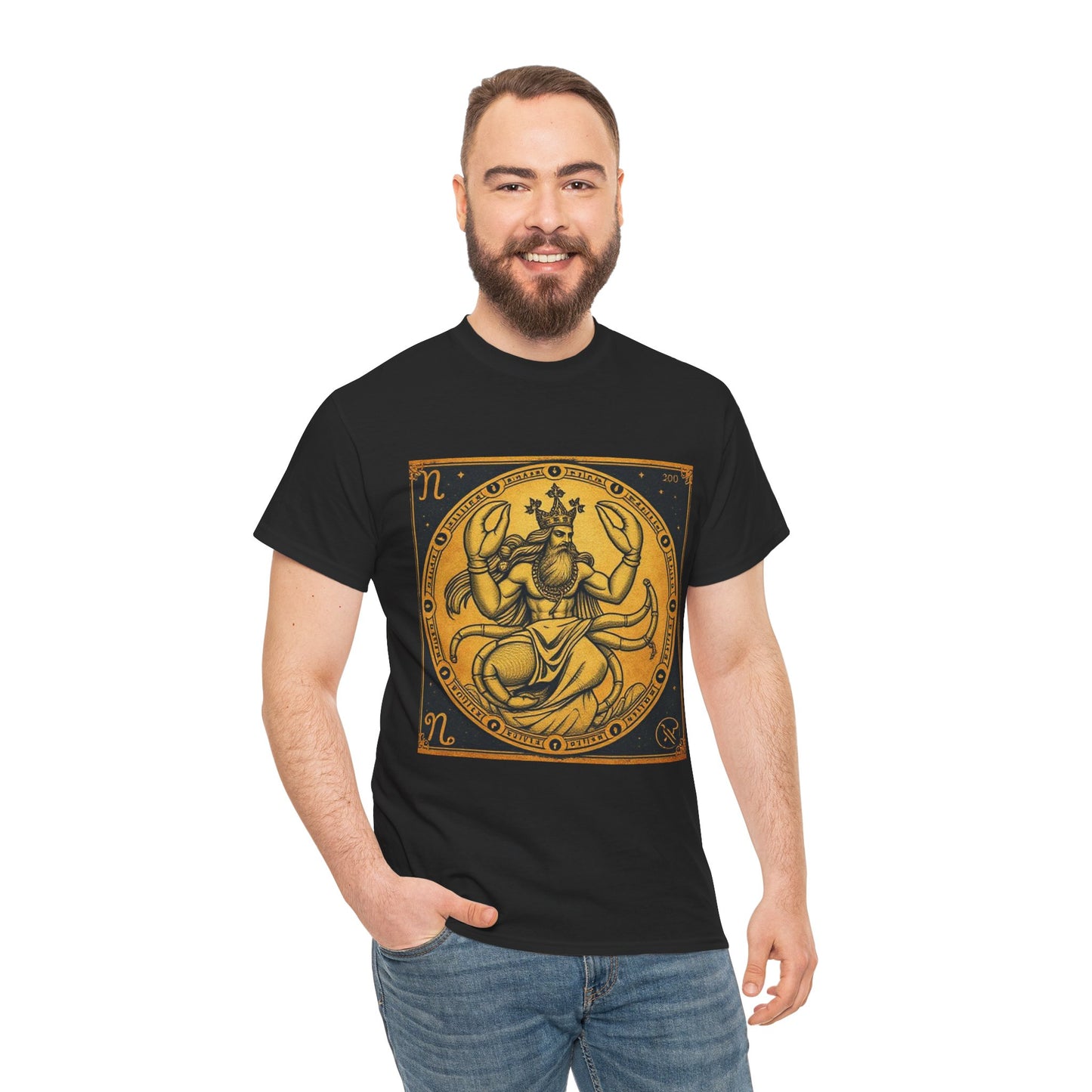 Unisex Heavy Cotton T-Shirt, Crab King, Cancer Zodiac Design