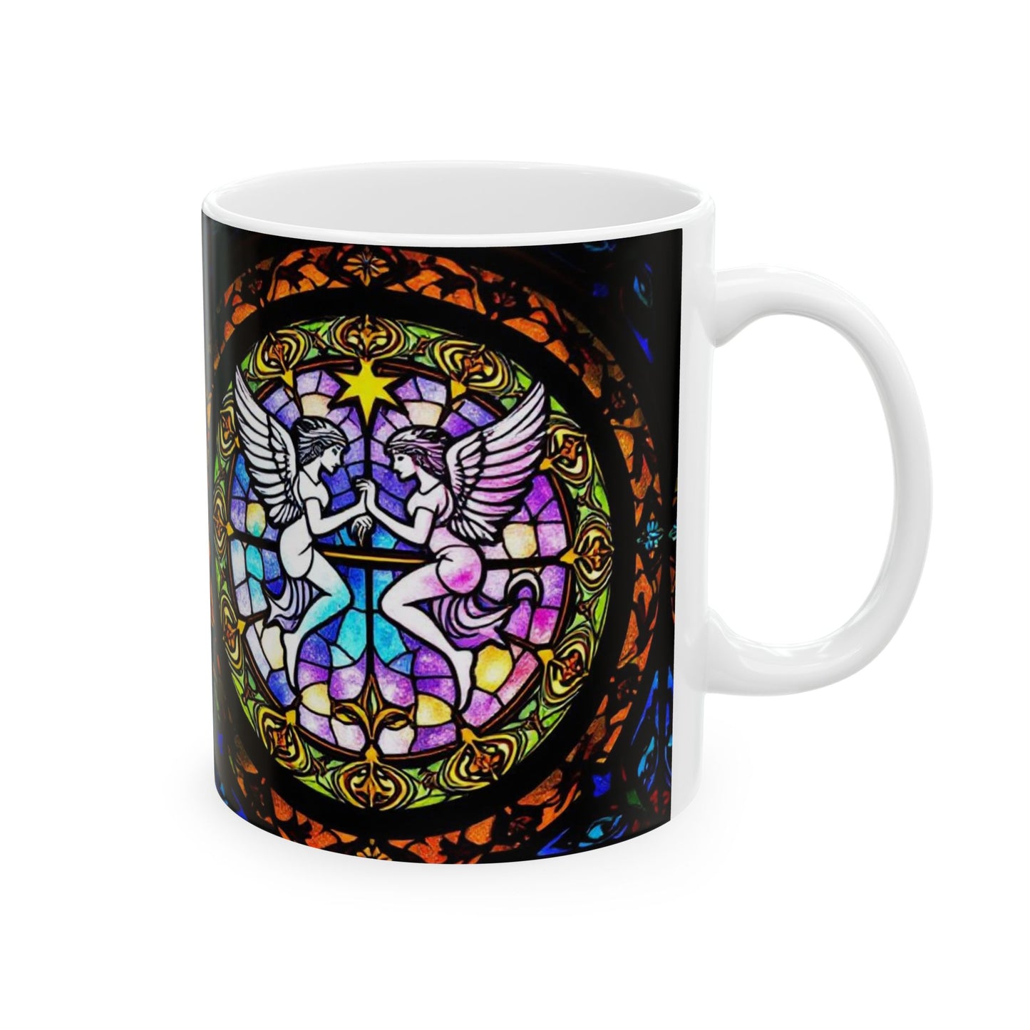 Ceramic Mug, (11oz, 15oz), Ceramic Coffee Mug, AOP, Glass Design, Gemini Zodiac