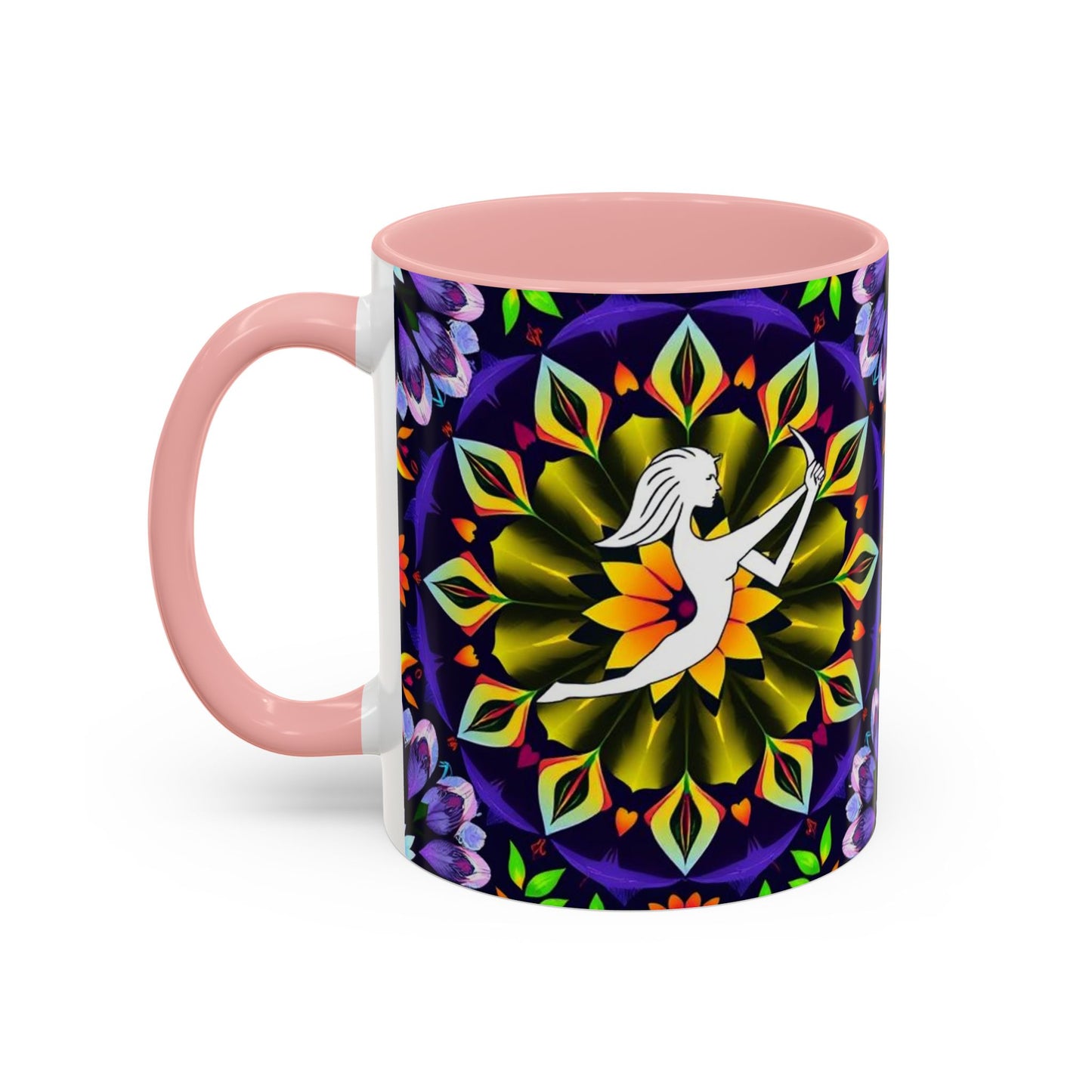 Accent Coffee Mug, Sagittarius, Zodiac v1. Flower Pattern, (11, 15oz)