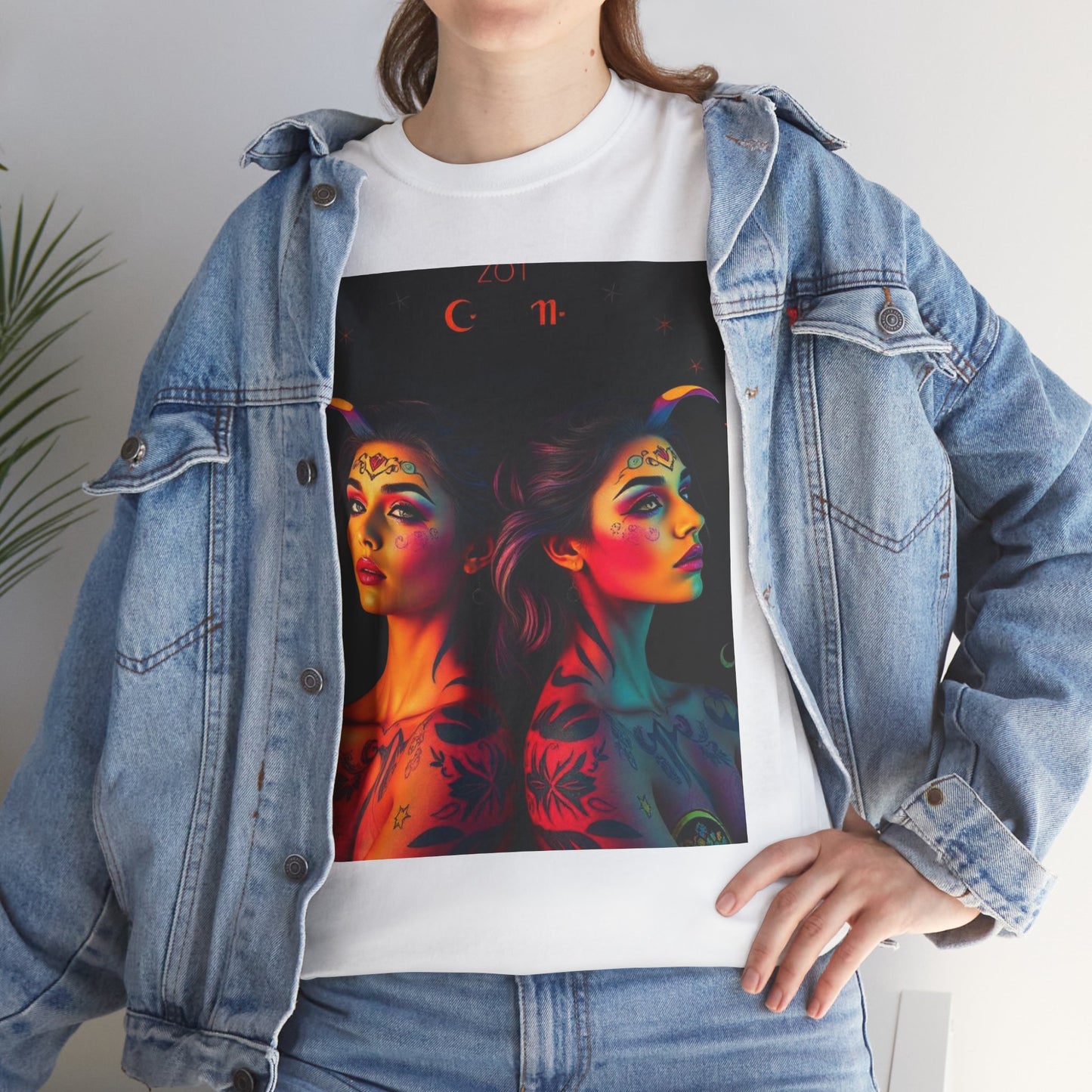 Unisex Heavy Cotton T-Shirt, Gemini, Zodiac, Sexy Art