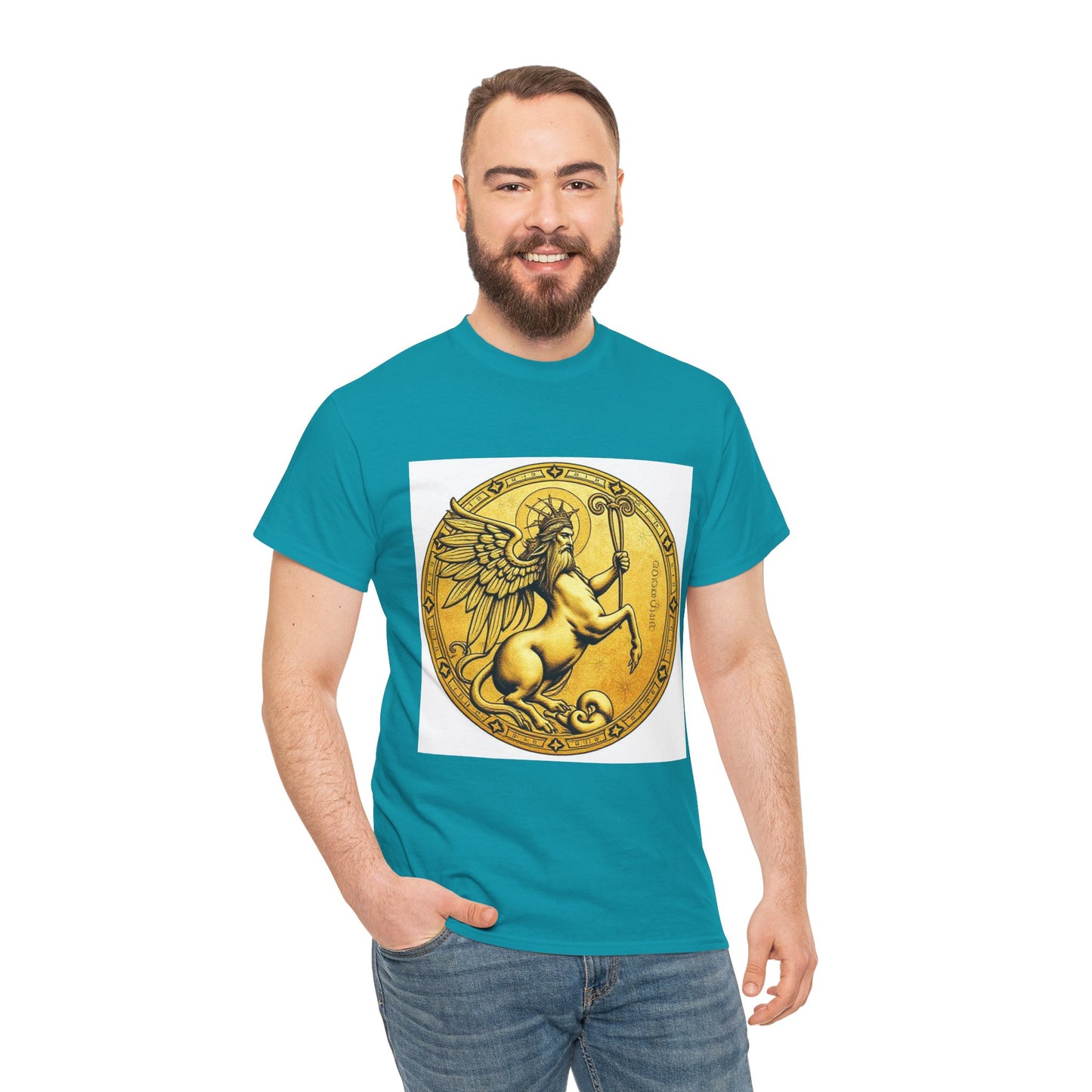 Unisex Heavy Cotton T-Shirt, Golden Angel Coin v1, Virgo Zodiac Design
