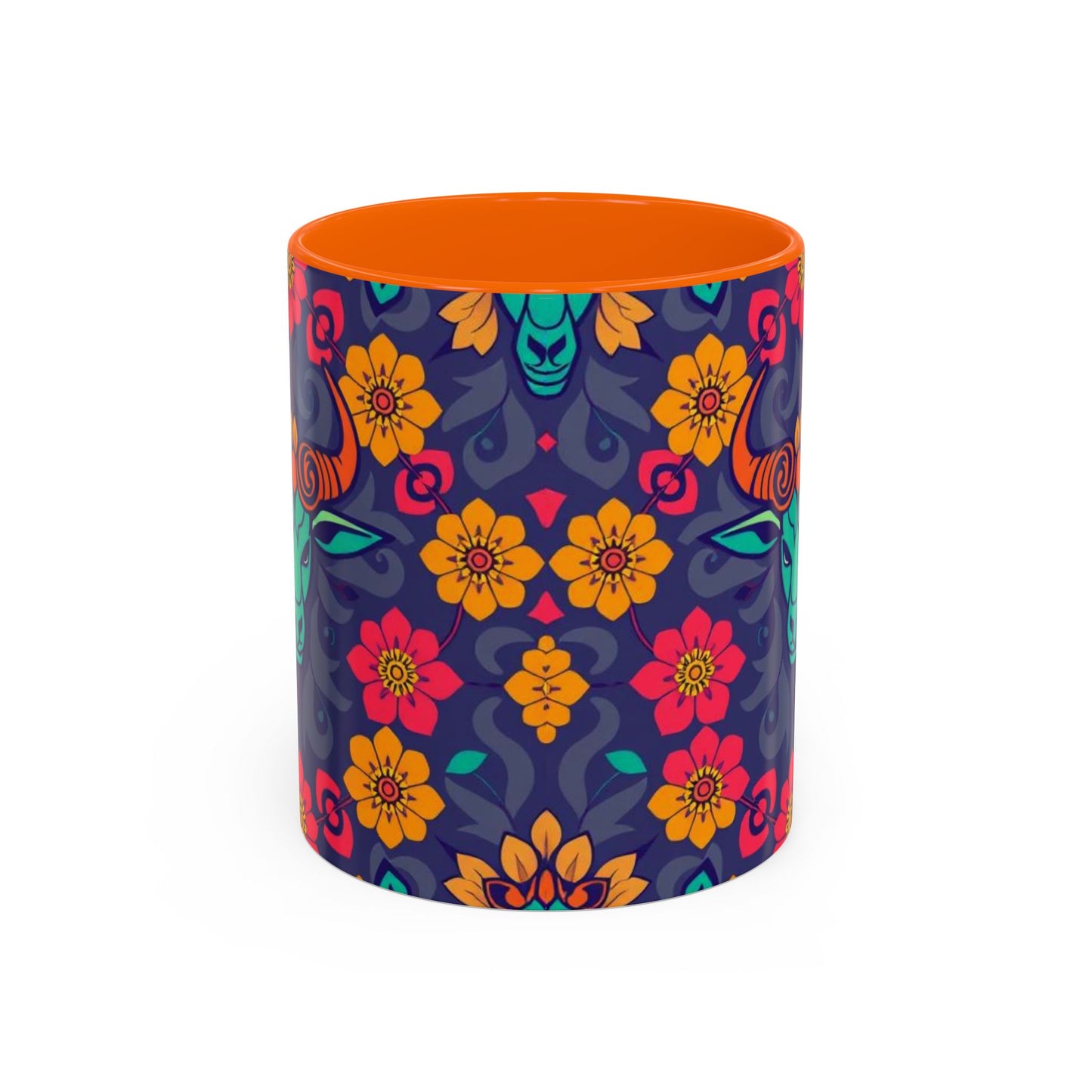 Accent Coffee Mug, Taurus, Zodiac. Flower Pattern, (11, 15oz)