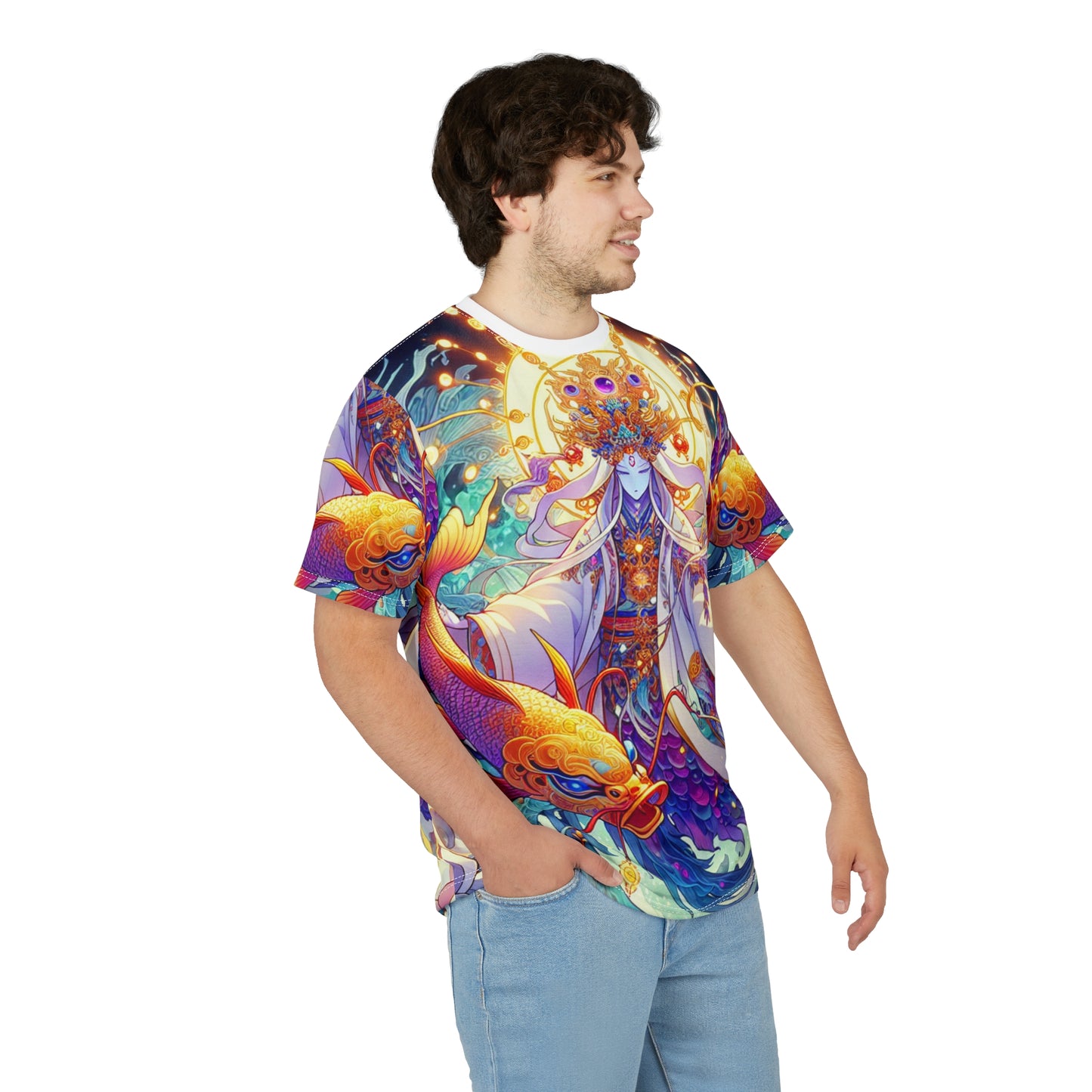 Unisex Cut & Sew T-Shirt (AOP), Guardian Duo, Pisces Zodiac Design, Regular fit, 100% Polyester