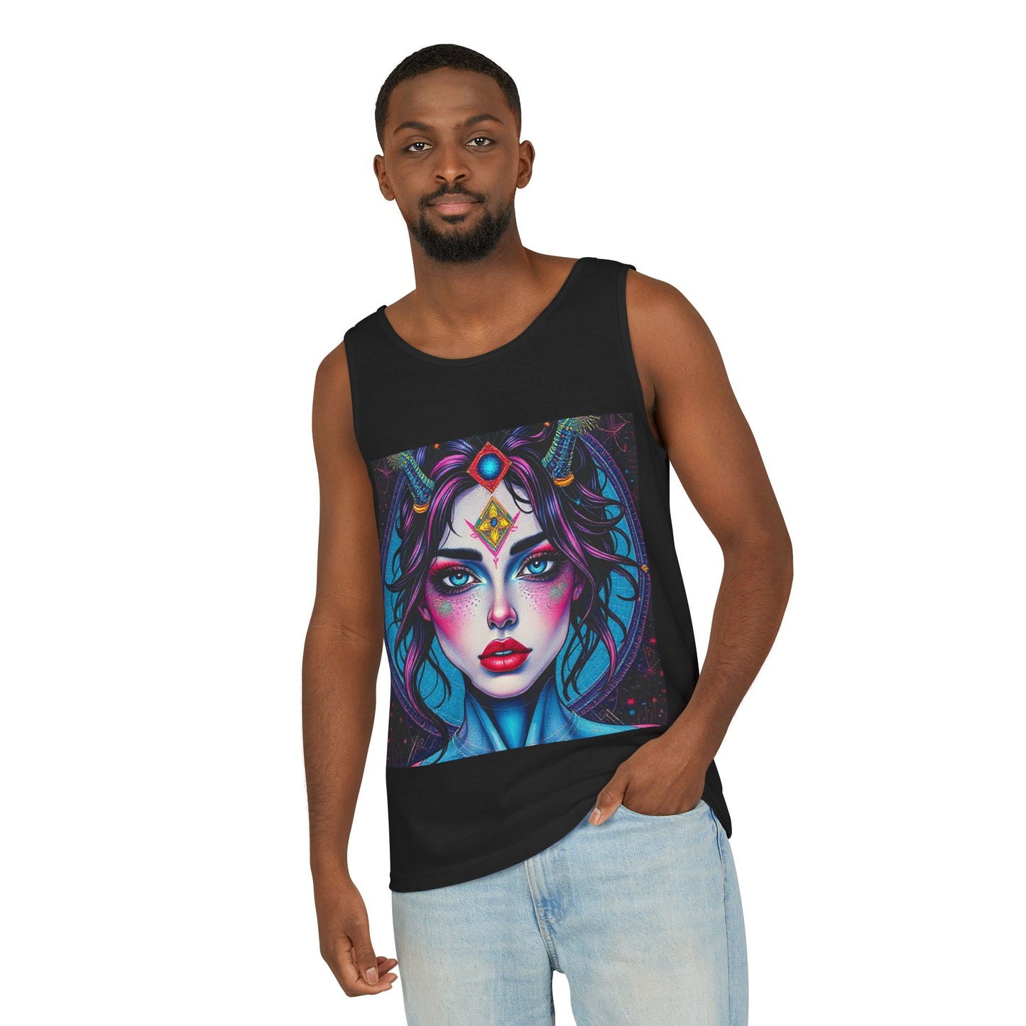 Unisex Garment-Dyed, Tank Top, Aquarius Design, Pop Art, 100% Ringspun US cotton