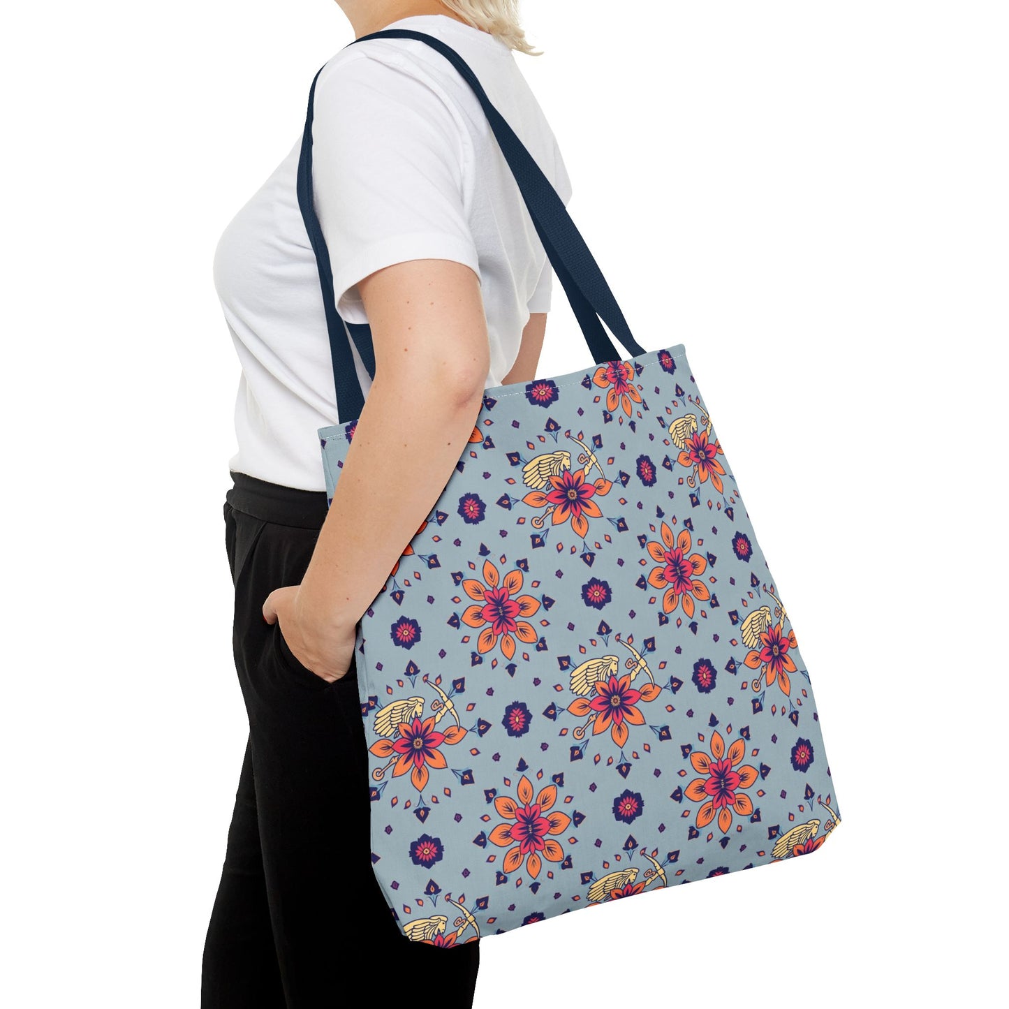Tote Bag, (AOP), Sagittarius, Zodiac v1, Flower Pattern