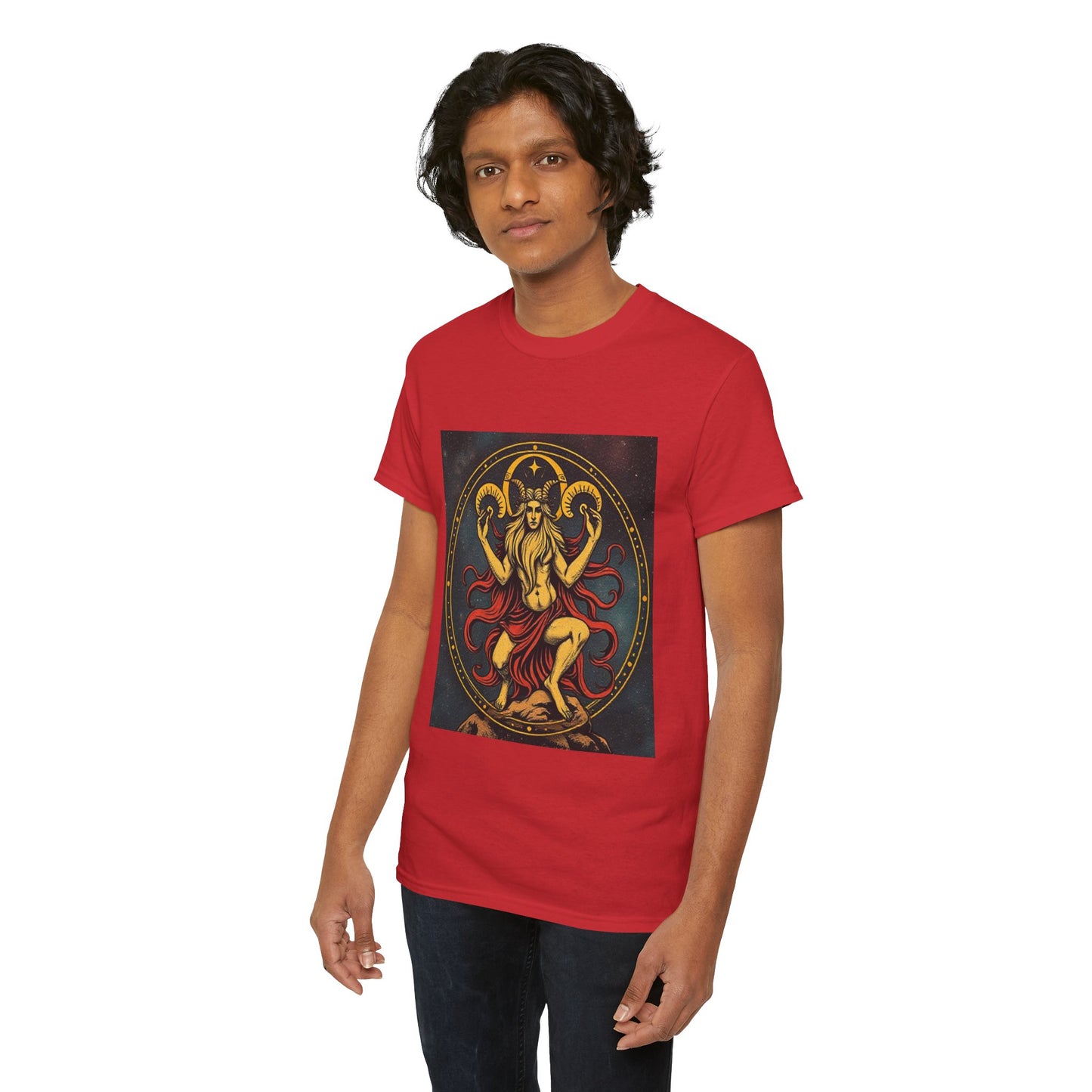 Unisex Heavy Cotton T-Shirt, Aries God 3v, Zodiac Design