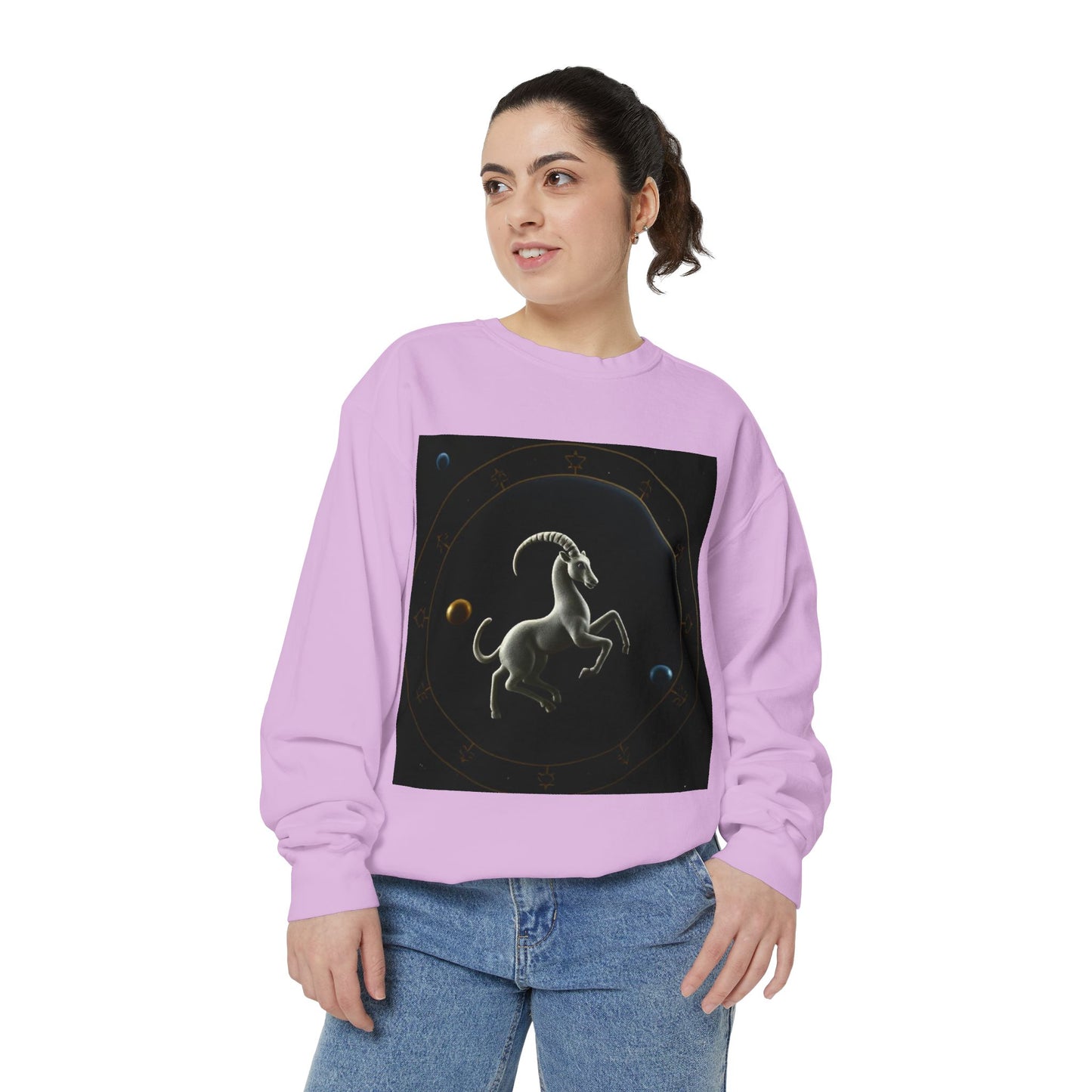 Garment-Dyed Sweatshirt, Unisex, Space Animal Design v1, Capricorn