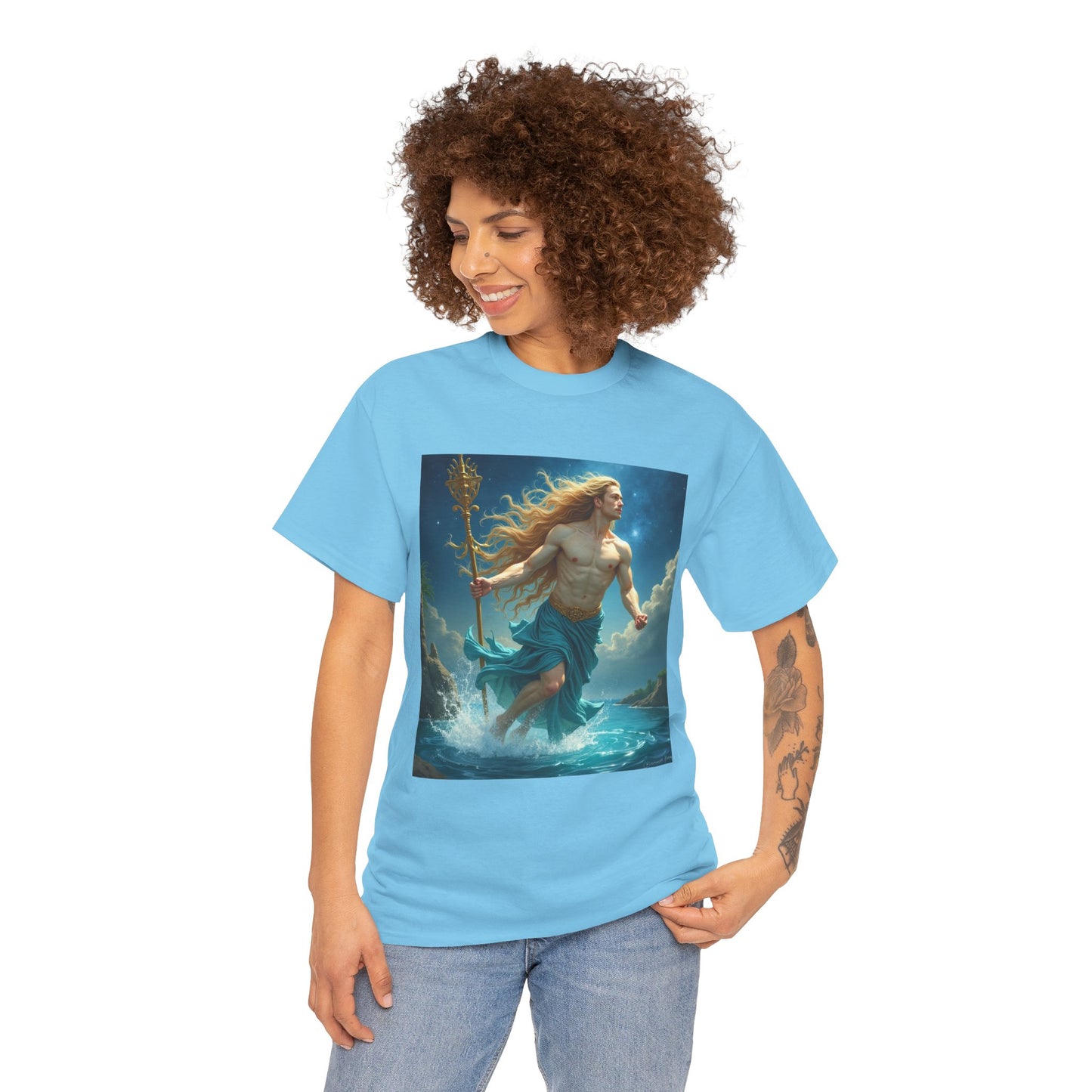 Unisex Heavy Cotton T-Shirt, Aquarius God 4v, Zodiac Design