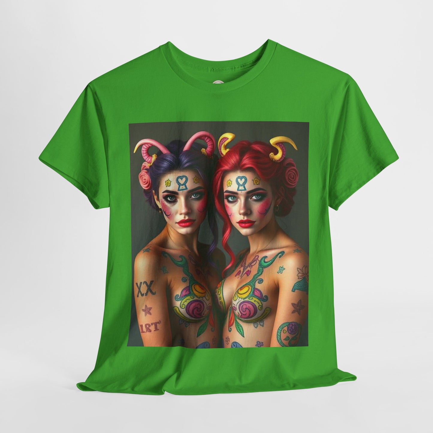 Unisex Heavy Cotton T-Shirt, Gemini, Zodiac v3, Sexy Art