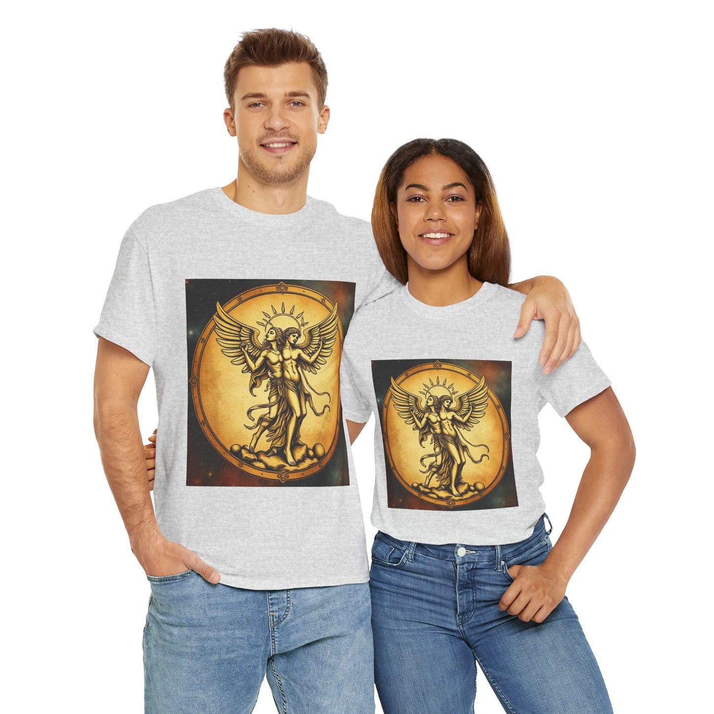 Unisex Heavy Cotton T-Shirt, Twin Angel v1, Gemini Zodiac Design