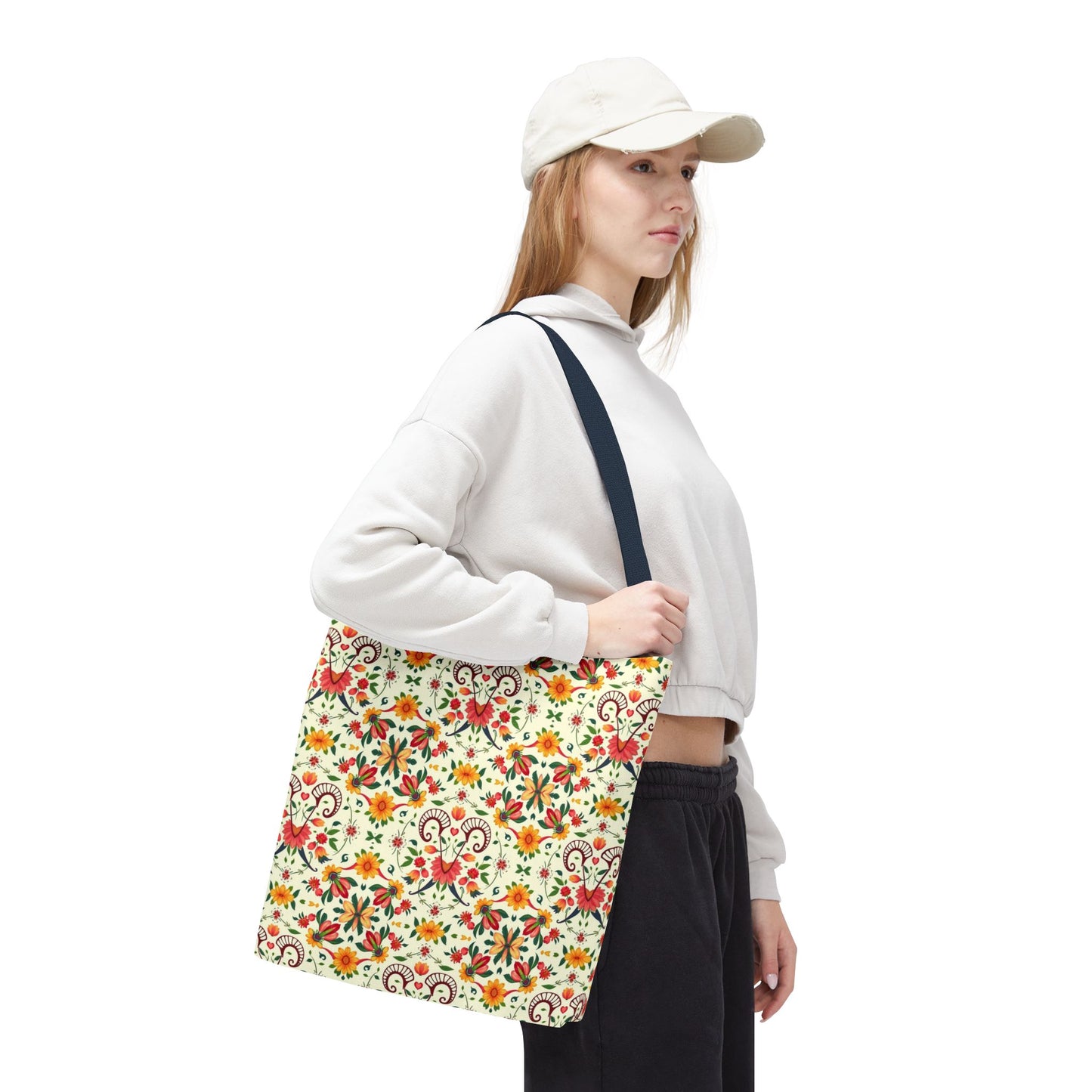 Tote Bag (AOP), Aries, Zodiac v2, Flower Pattern