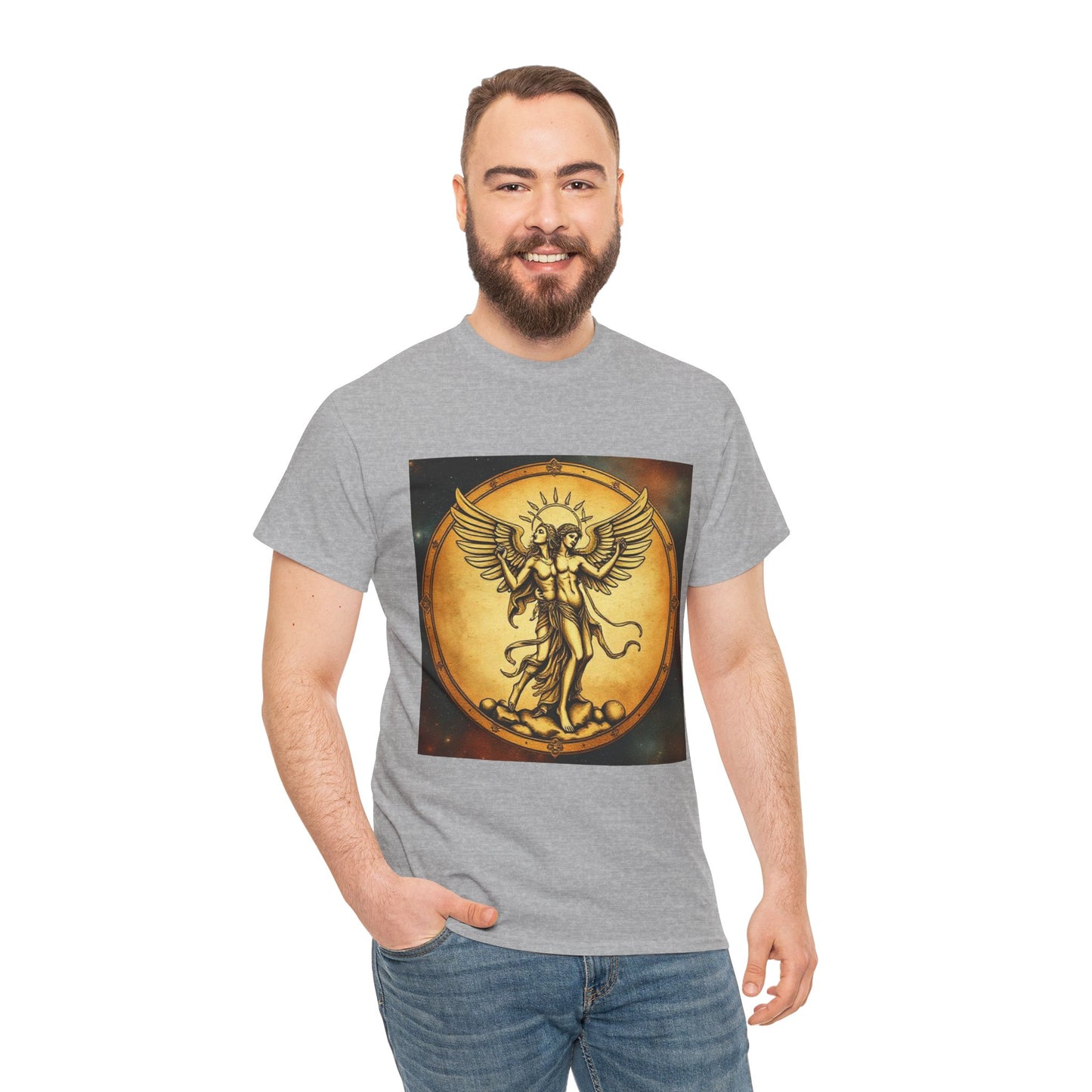 Unisex Heavy Cotton T-Shirt, Twin Angel v1, Gemini Zodiac Design