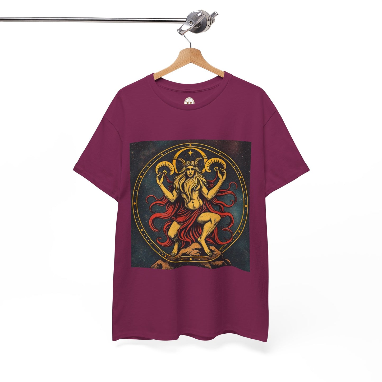 Unisex Heavy Cotton T-Shirt, Aries God 3v, Zodiac Design