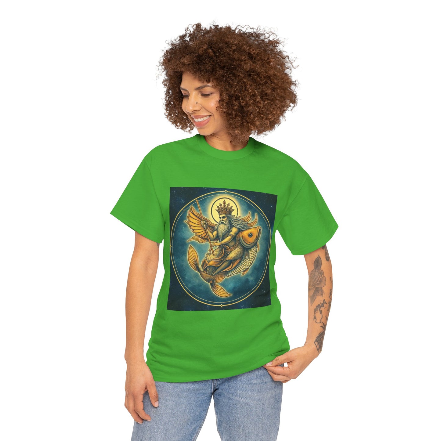 Unisex Heavy Cotton T-Shirt, Pisces King v1, Zodiac Design
