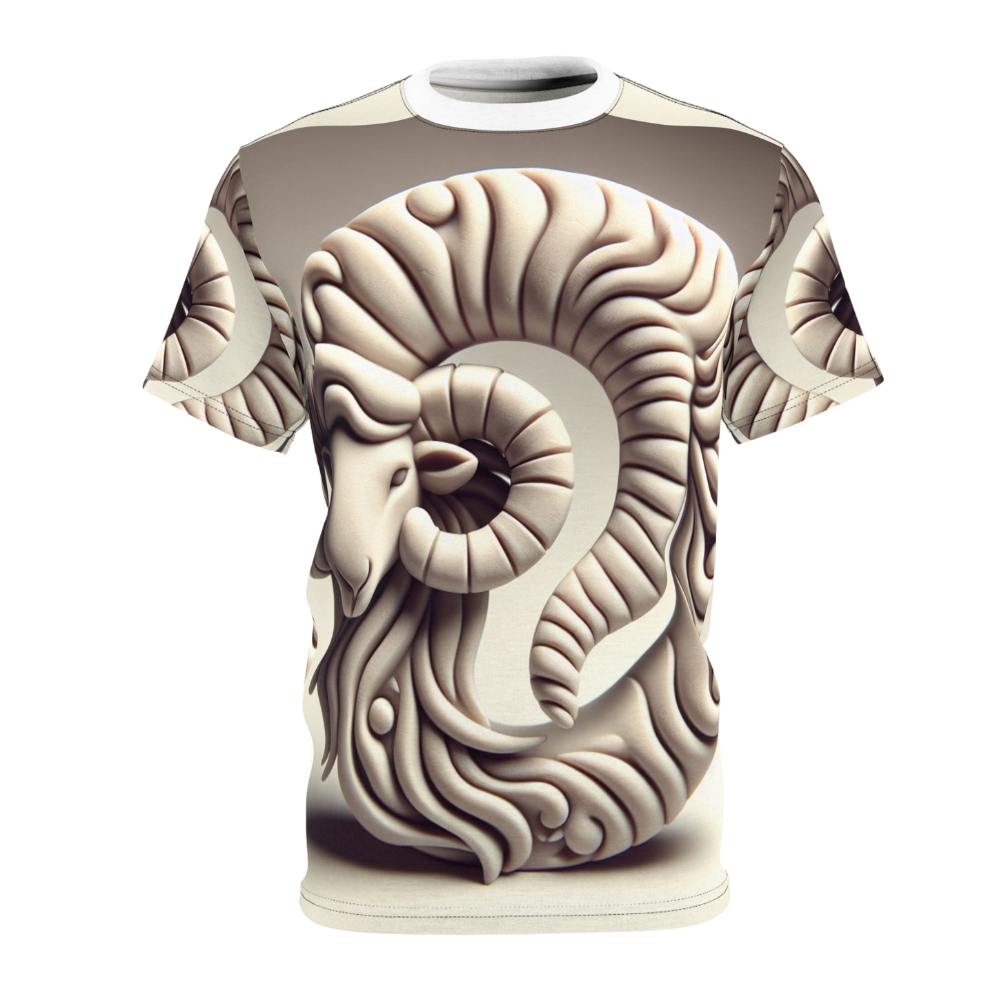 Unisex Cut & Sew T-Shirt (AOP), Stone Carving, Aries Zodiac Design, Regular fit, 100% Polyester