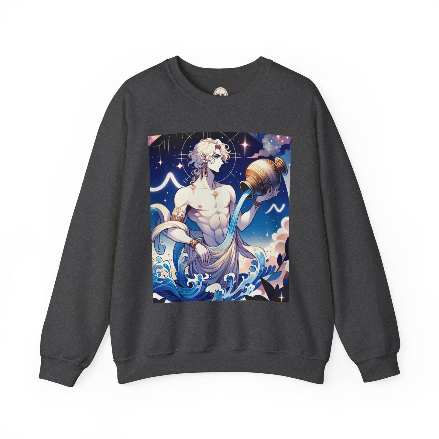 Unisex Heavy Blend™ Crewneck Sweatshirt, Anime Aqua God, Aquarius Zodiac Design