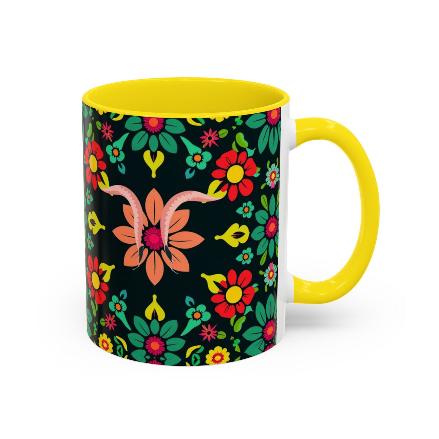 Accent Coffee Mug, Aquarius, Zodiac v4, Flower Pattern, (11, 15oz)