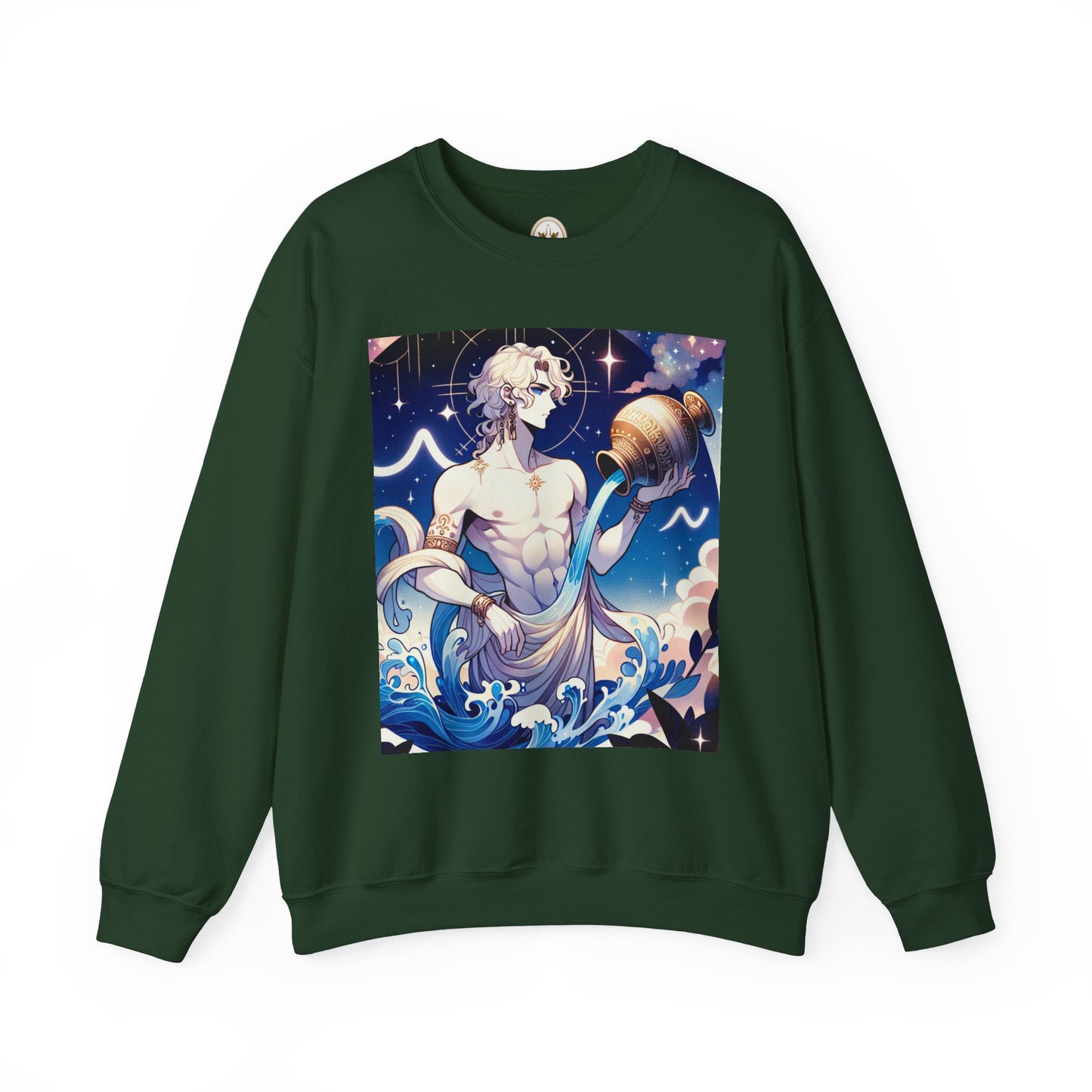 Unisex Heavy Blend™ Crewneck Sweatshirt, Anime Aqua God, Aquarius Zodiac Design