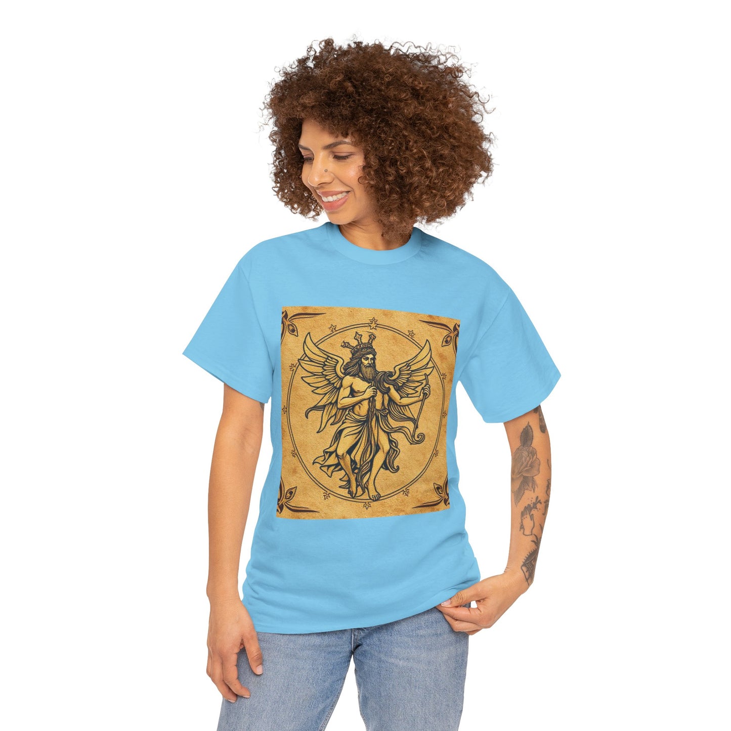 Unisex Heavy Cotton T-Shirt, Pencil Art v1, Gemini Zodiac Design