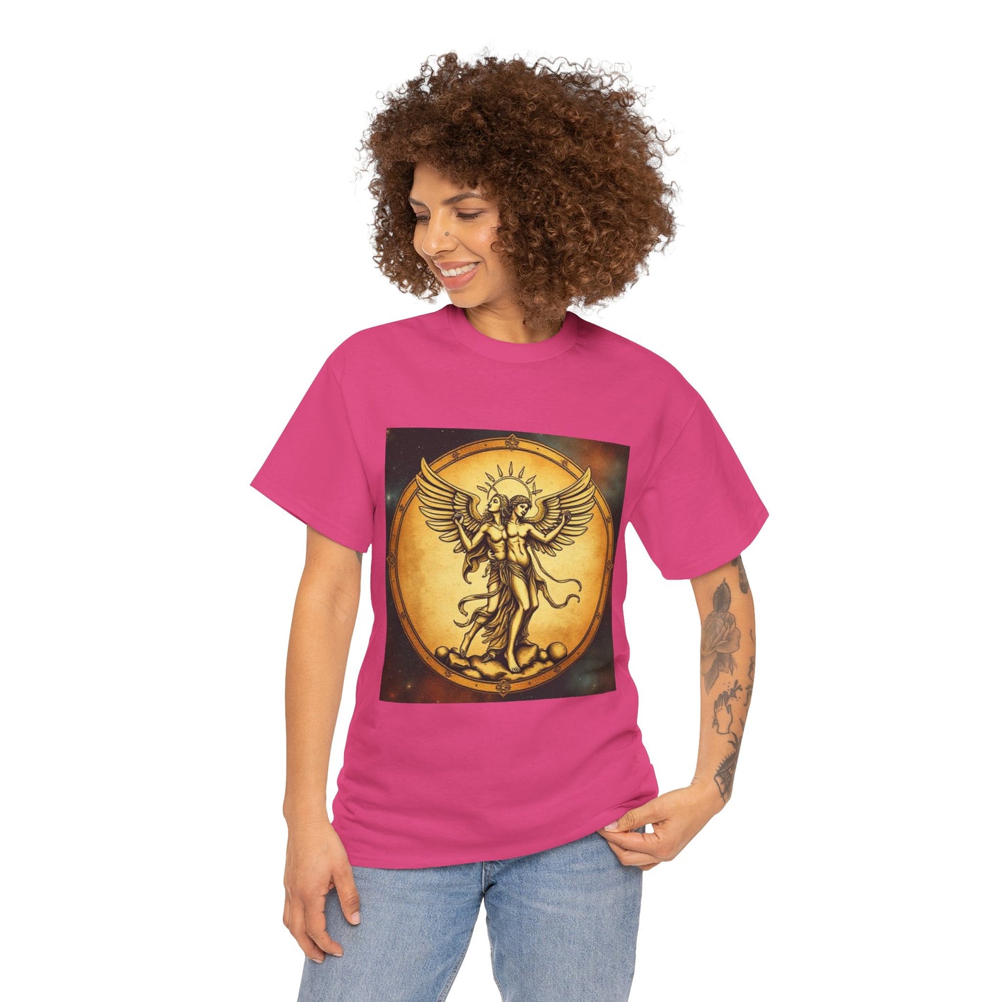 Unisex Heavy Cotton T-Shirt, Twin Angel v1, Gemini Zodiac Design