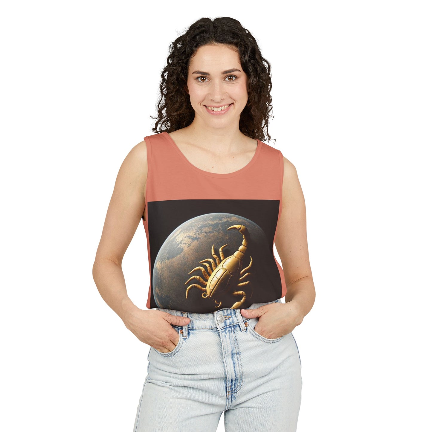 Unisex Garment-Dyed, Tank Top, Scorpio Design, Planet Symbol v1, 100% US cotton