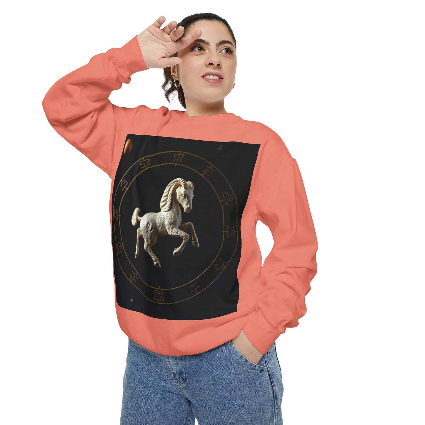 Garment-Dyed Sweatshirt, Unisex, Space Animal Design, Capricorn