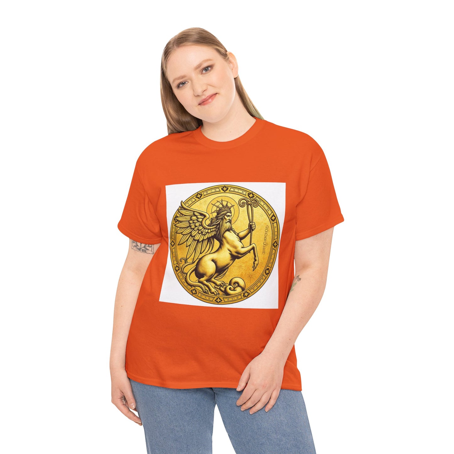 Unisex Heavy Cotton T-Shirt, Golden Angel Coin, Virgo Zodiac Design