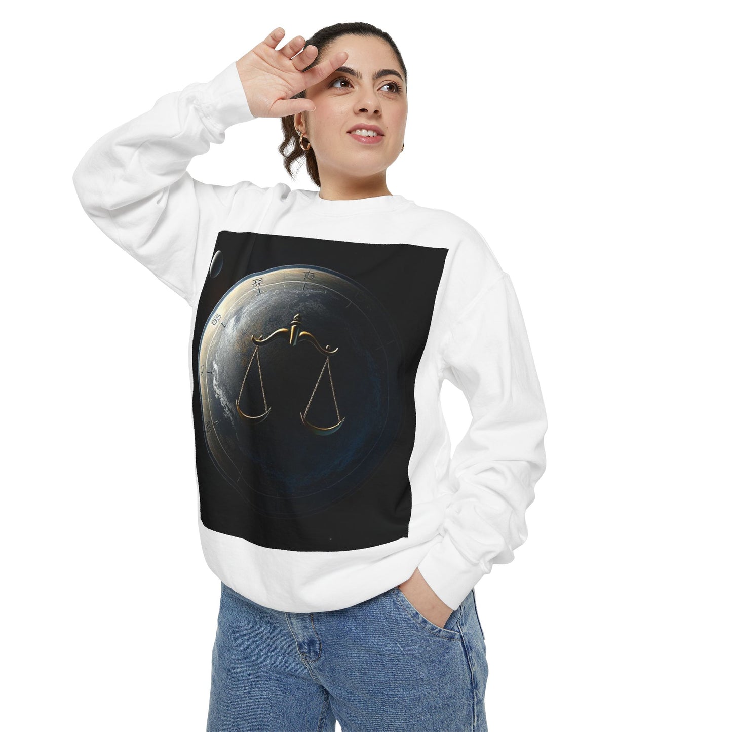 Garment-Dyed Sweatshirt, Unisex, Space Animal Design, Libra