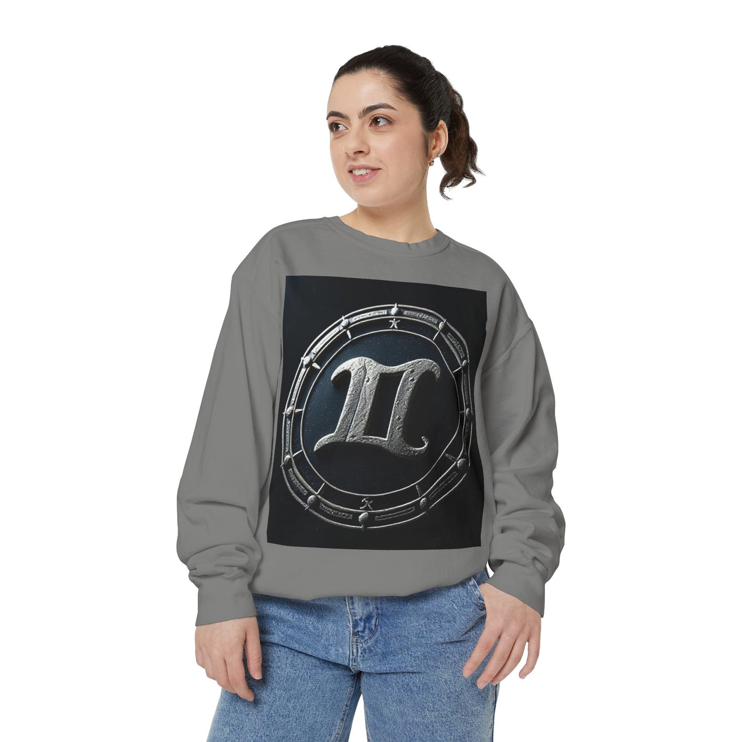 Garment-Dyed Sweatshirt, Unisex, Space Symbol Design v1, Gemini