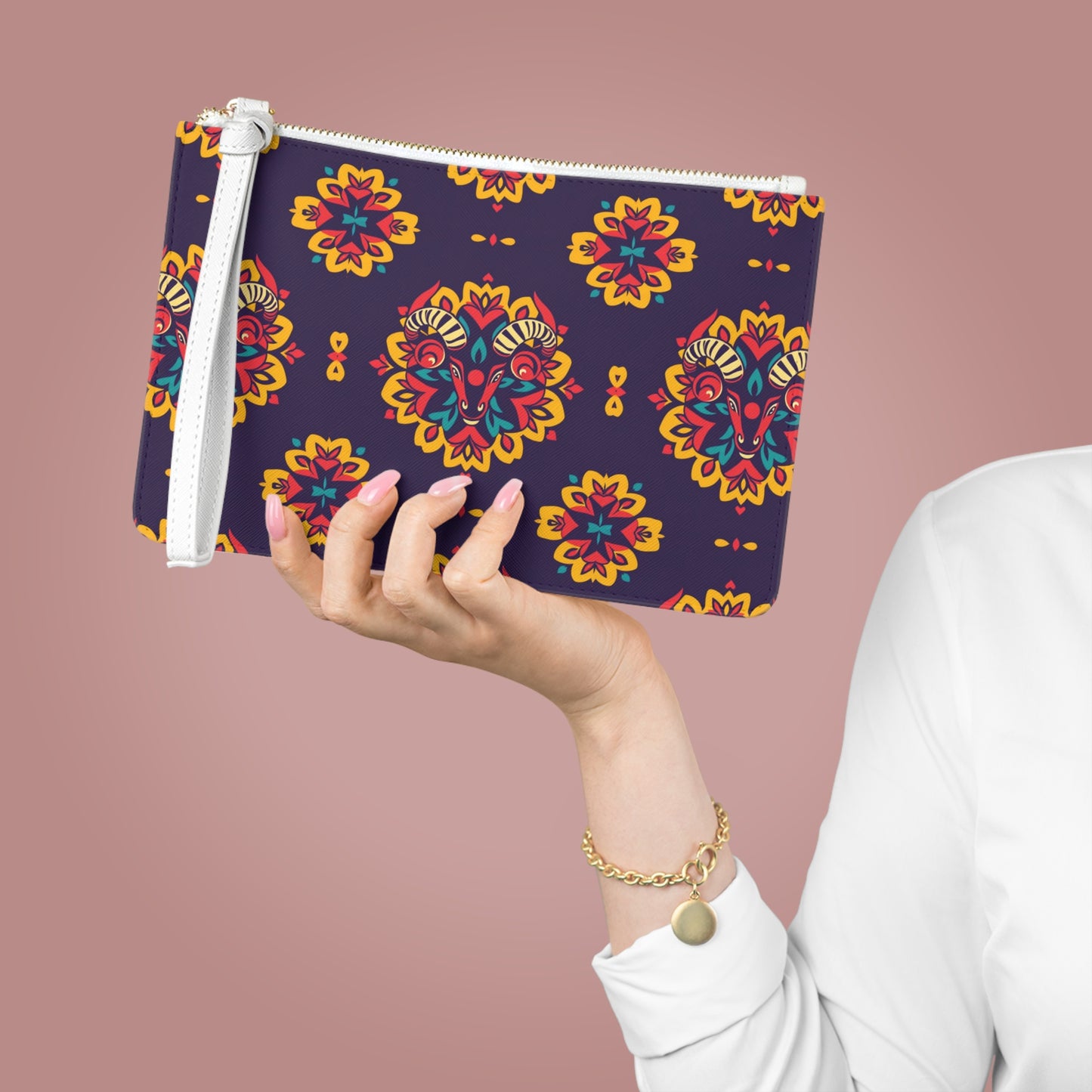 Clutch Bag, Taurus, Zodiac v4, Flower Pattern