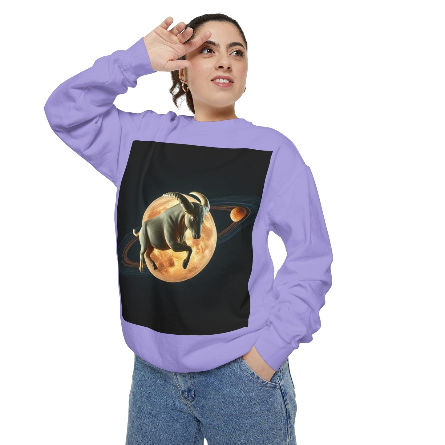 Garment-Dyed Sweatshirt, Unisex, Space Animal Design v1, Taurus