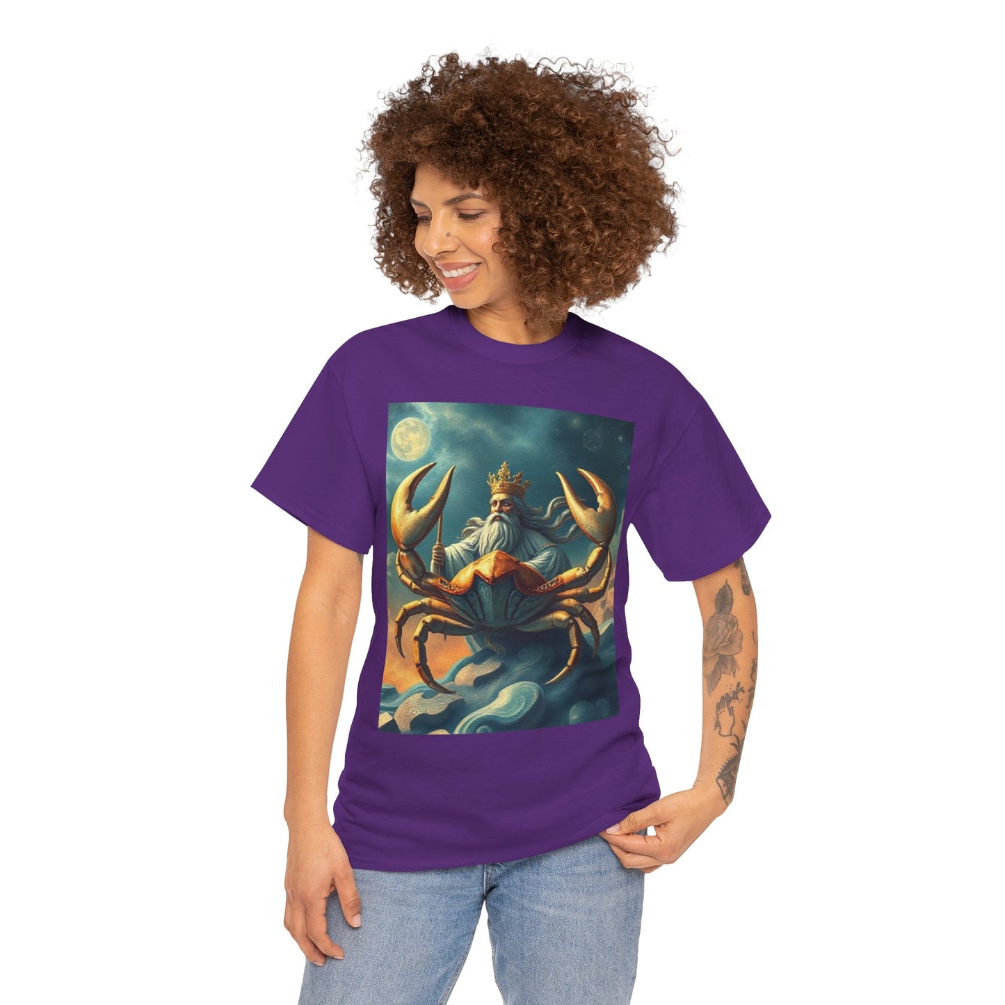 Unisex Heavy Cotton T-Shirt, Crustacean King, Cancer Zodiac Design