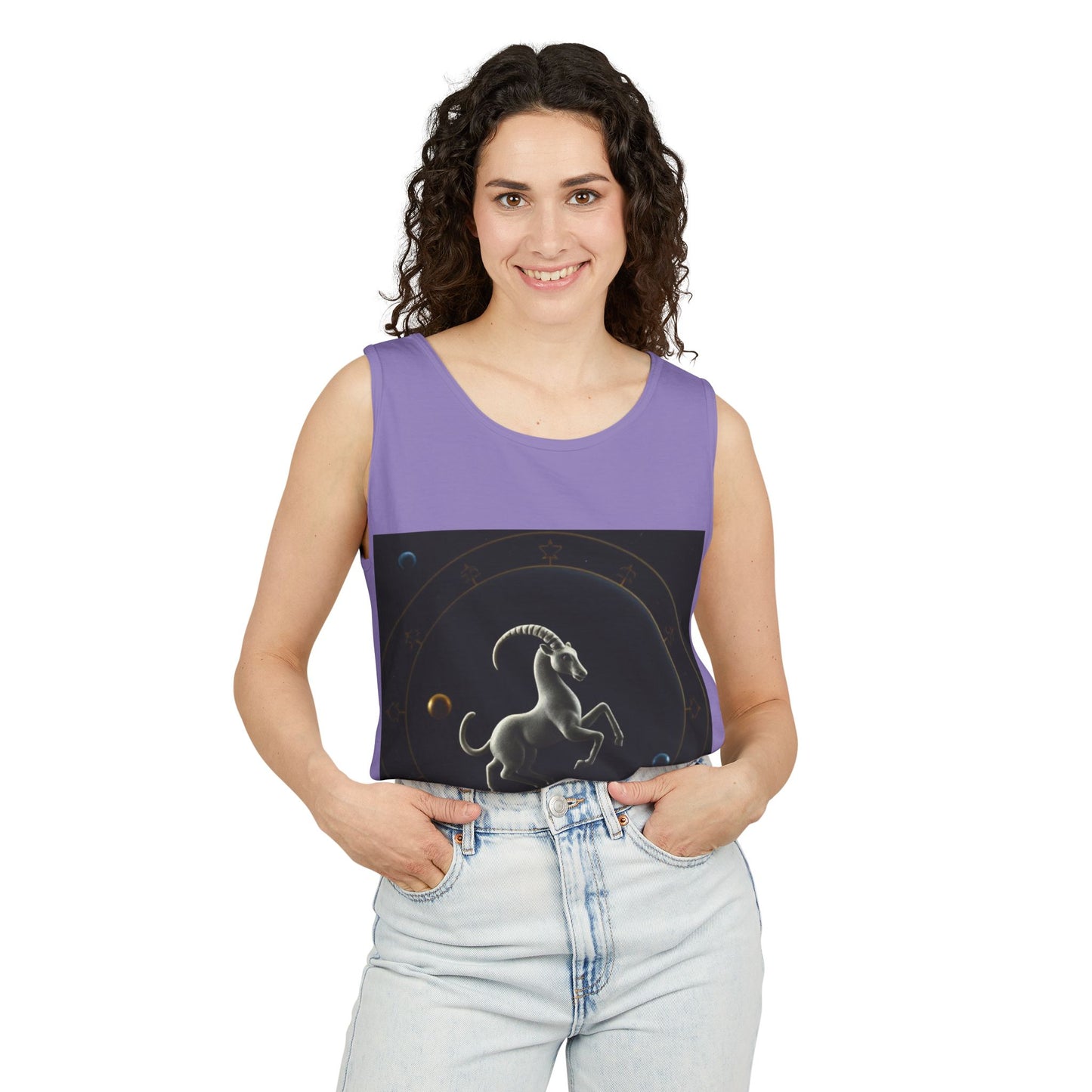 Unisex Garment-Dyed, Tank Top, Capricorn Design, Space Animal v1, 100% US cotton