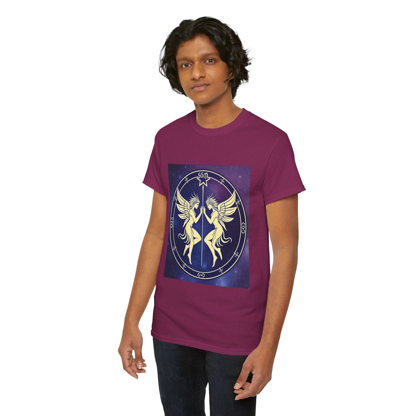 Unisex Heavy Cotton T-Shirt, Space Angel Twins v1, Gemini Zodiac Design