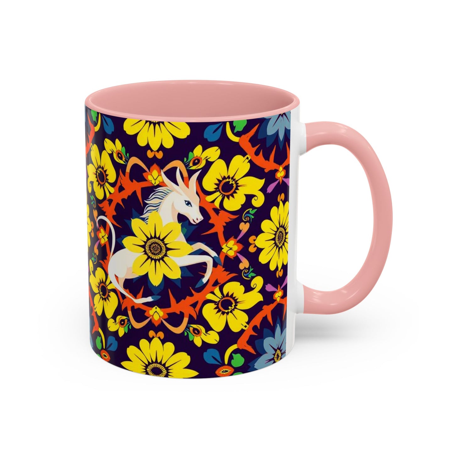 Accent Coffee Mug, Aquarius, Zodiac v1, Flower Pattern, (11, 15oz)