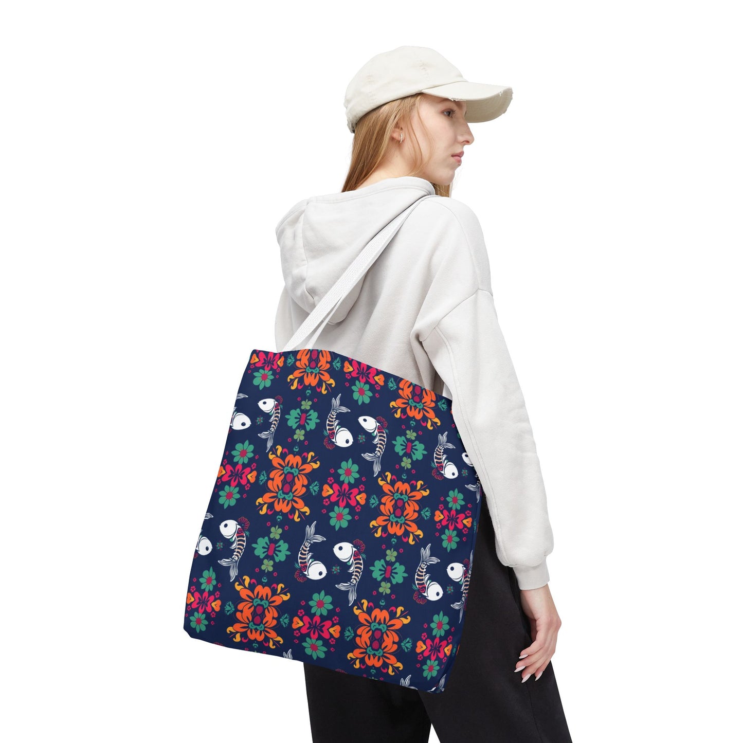 Tote Bag (AOP), Pisces, Zodiac, Flower Pattern