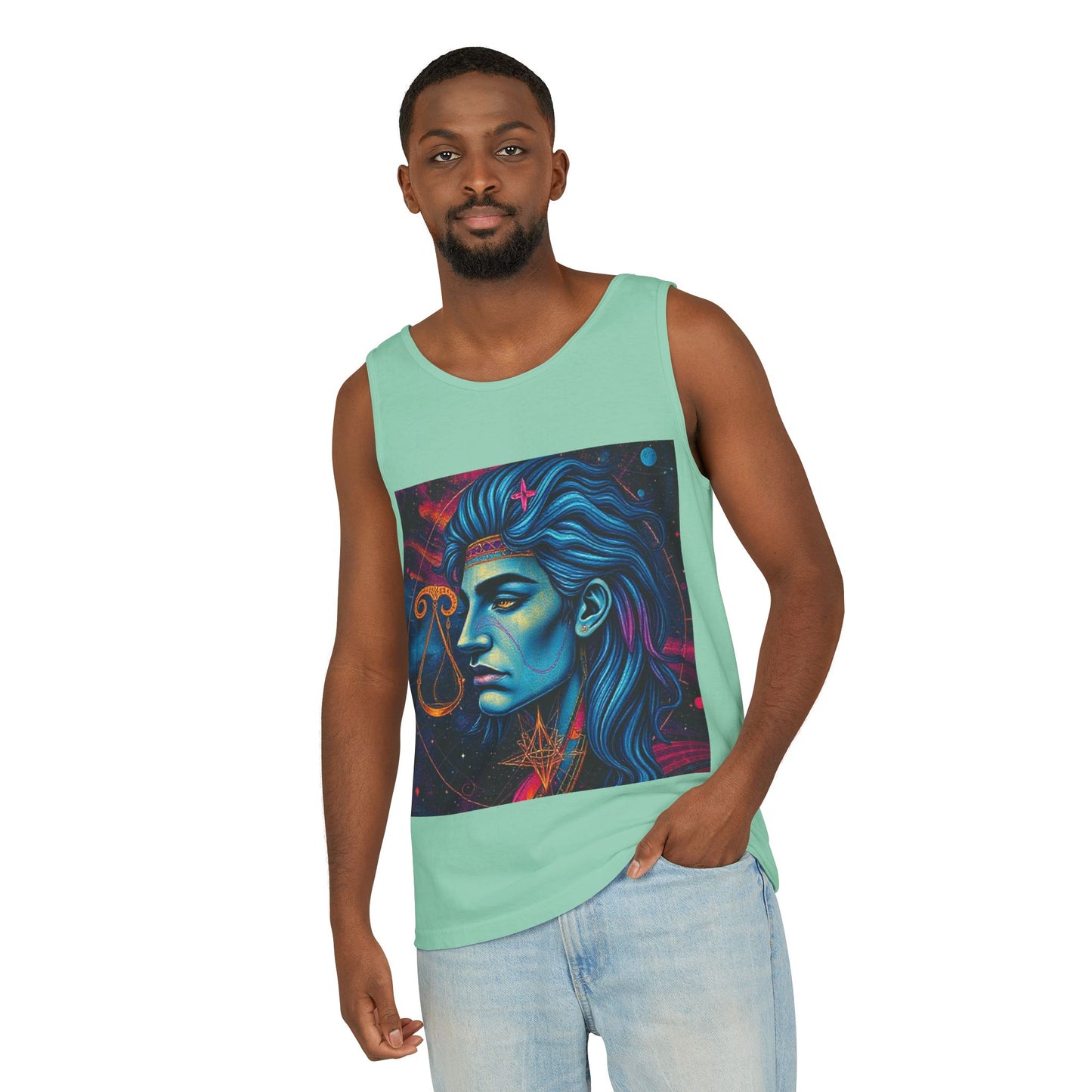 Unisex Garment-Dyed, Tank Top, Libra Design, Pop Art v1, 100% US cotton