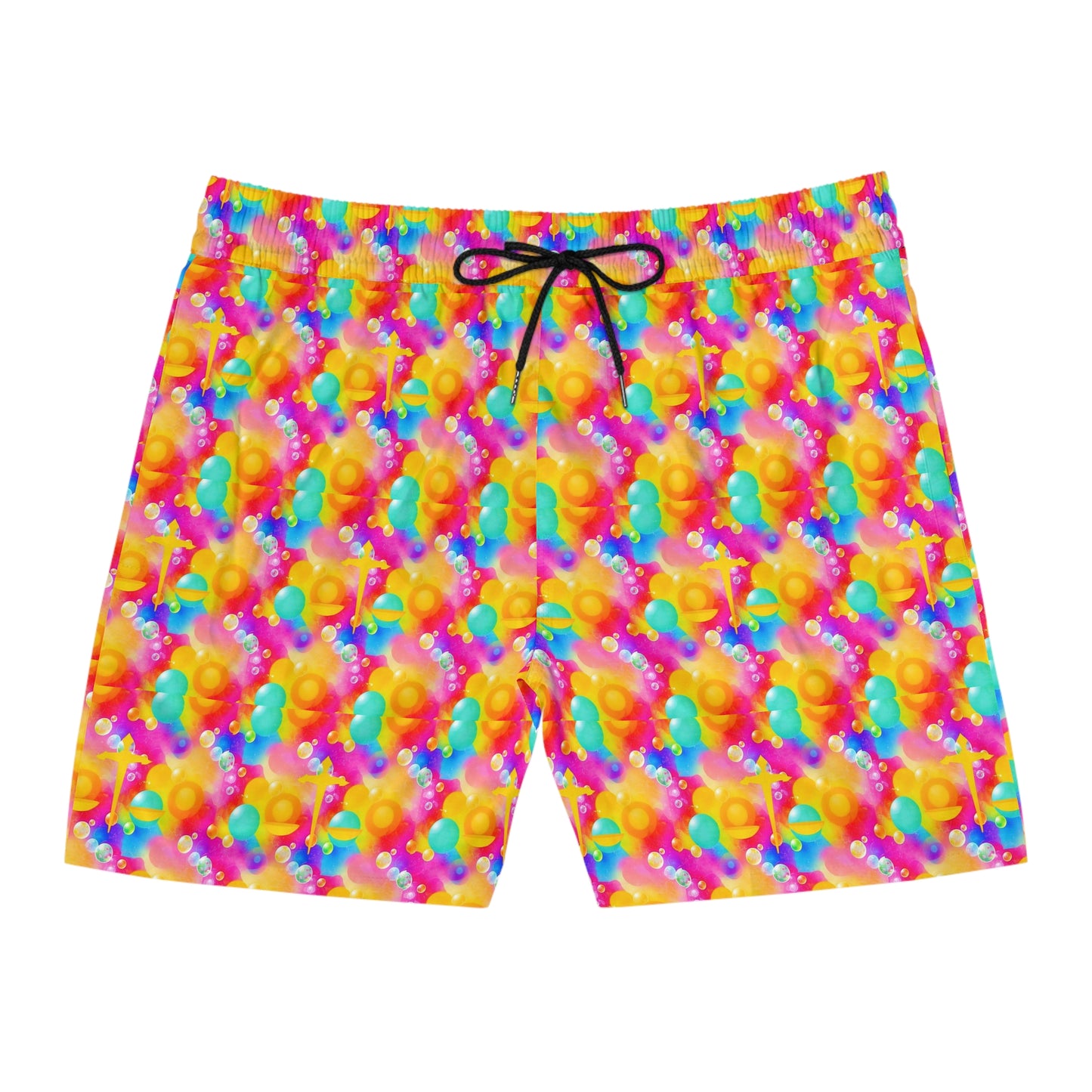 Men's Mid-Length Swim Shorts, (AOP), Libra, Zodiac v2, Bubble Pattern