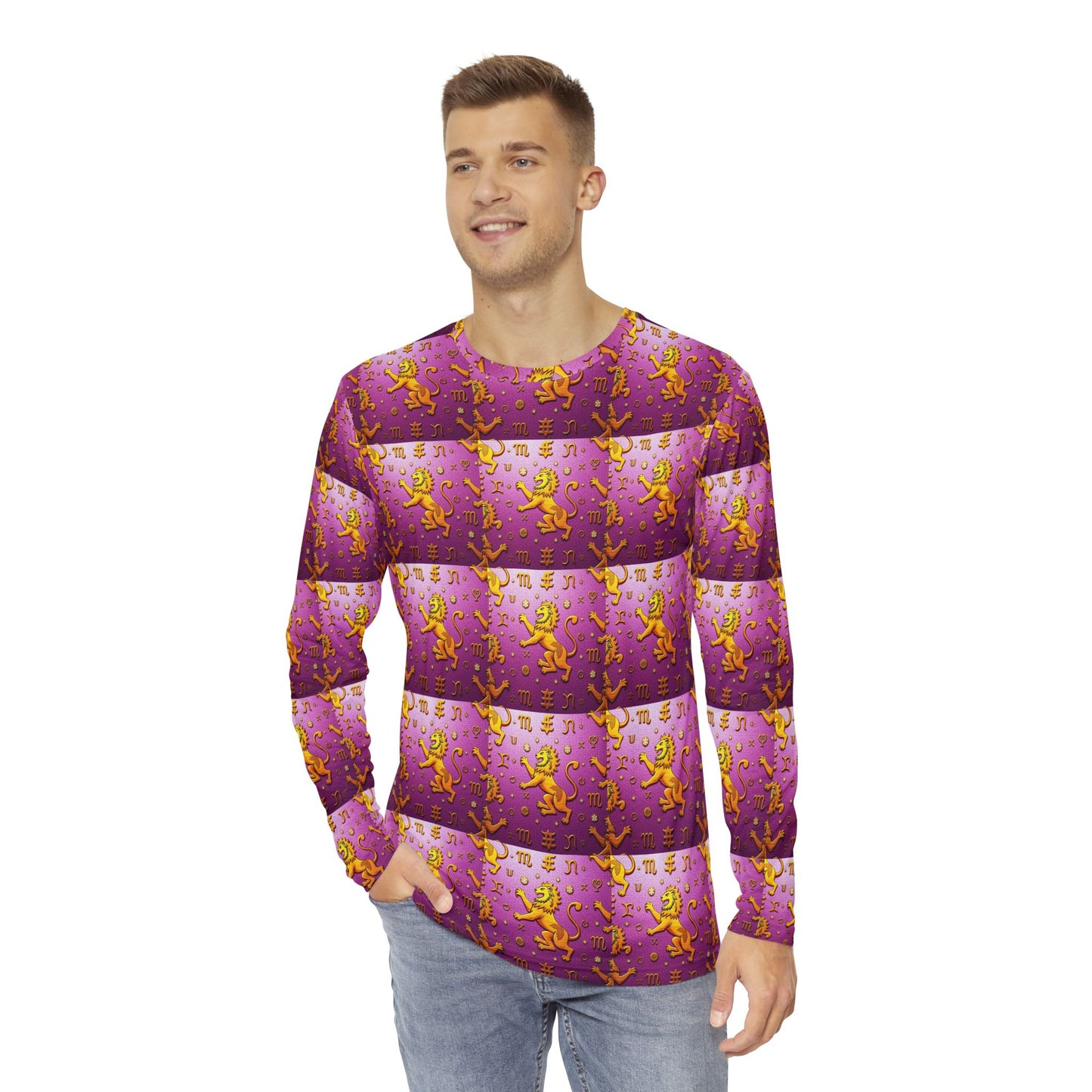 Men's Long Sleeve Shirt, (AOP), Leo, Zodiac v2, Pattern