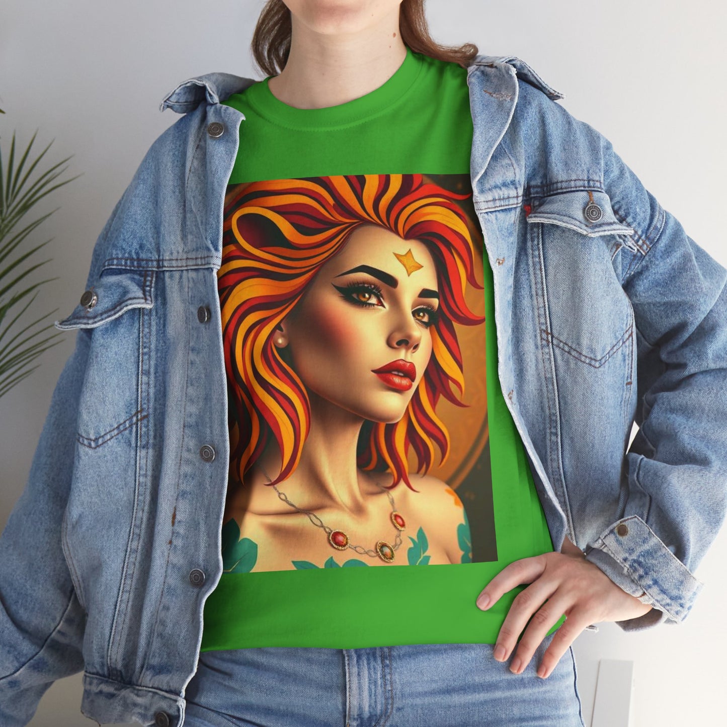 Unisex Heavy Cotton T-Shirt, Leo, Zodiac v3, Sexy Art