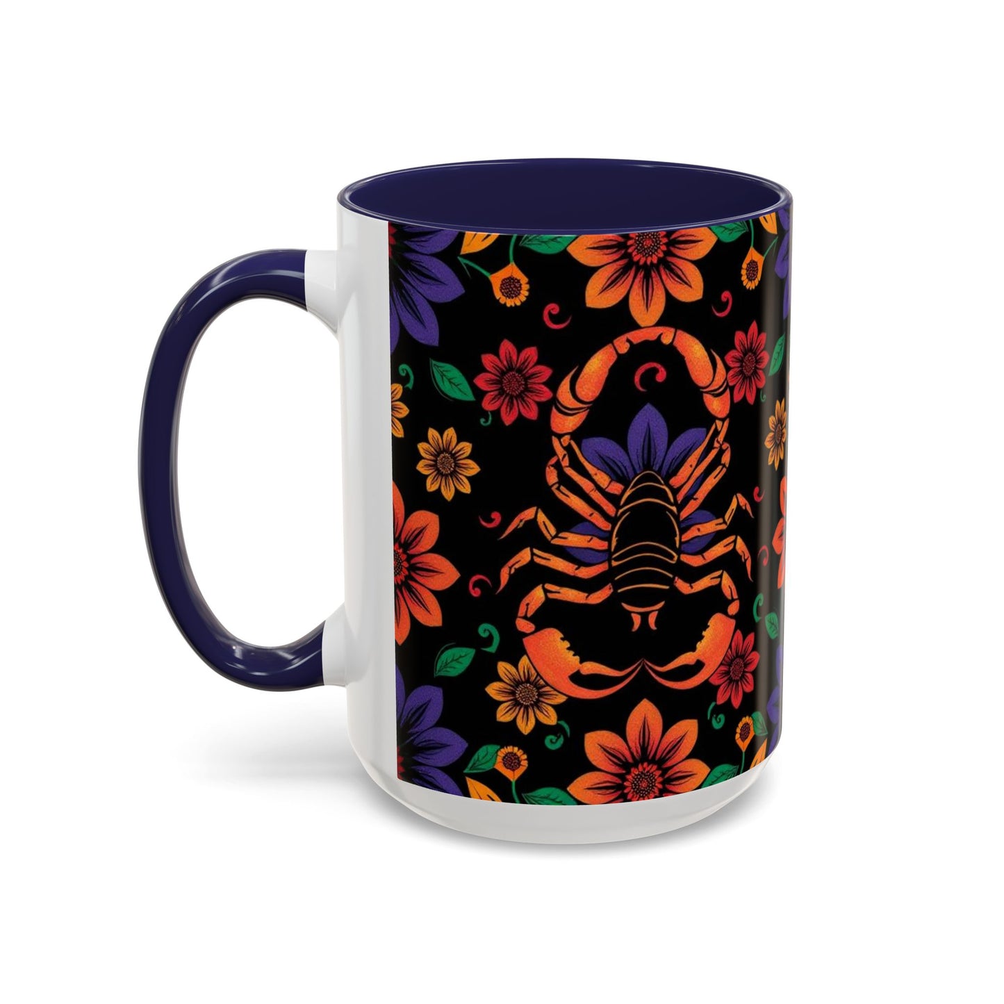 Accent Coffee Mug, Scorpio, Zodiac. Flower Pattern, (11, 15oz)