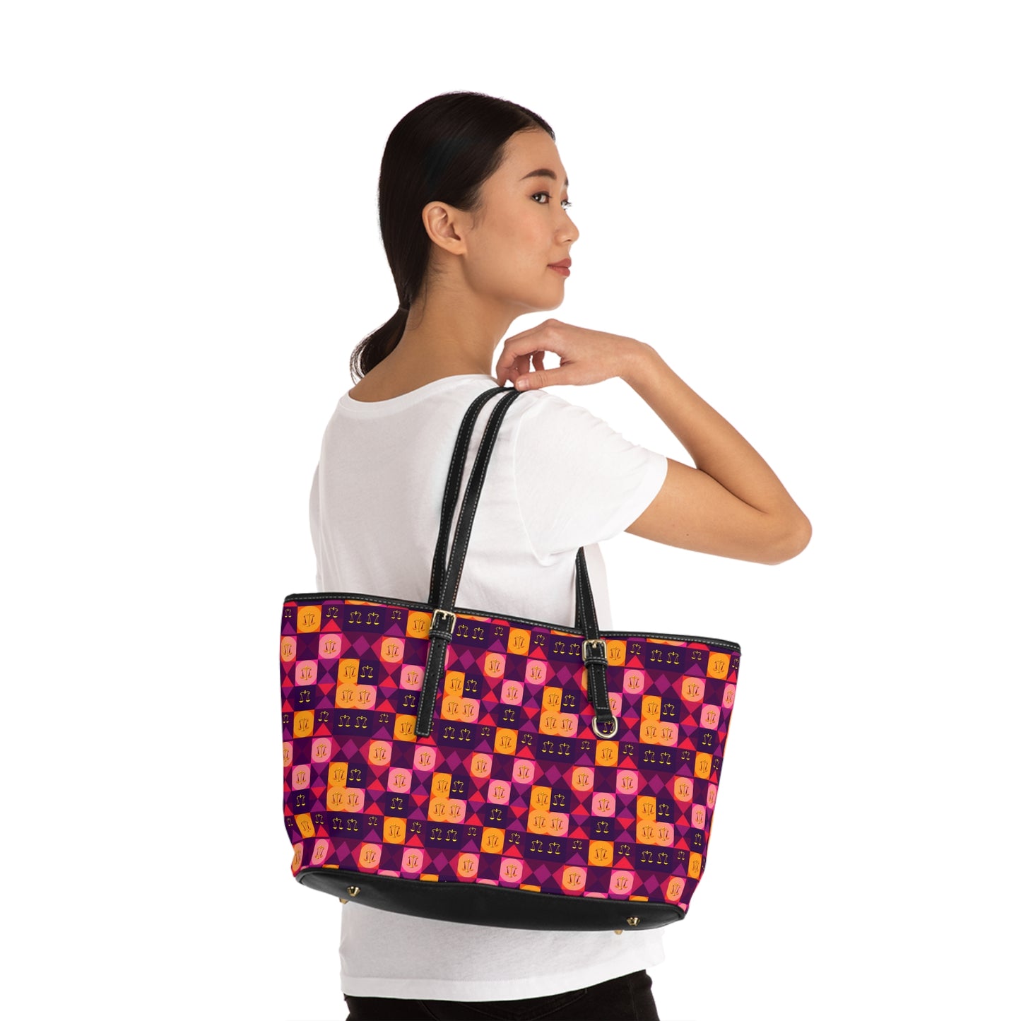 Leather Shoulder Bag, Libra, Zodiac v1, Shapes Pattern