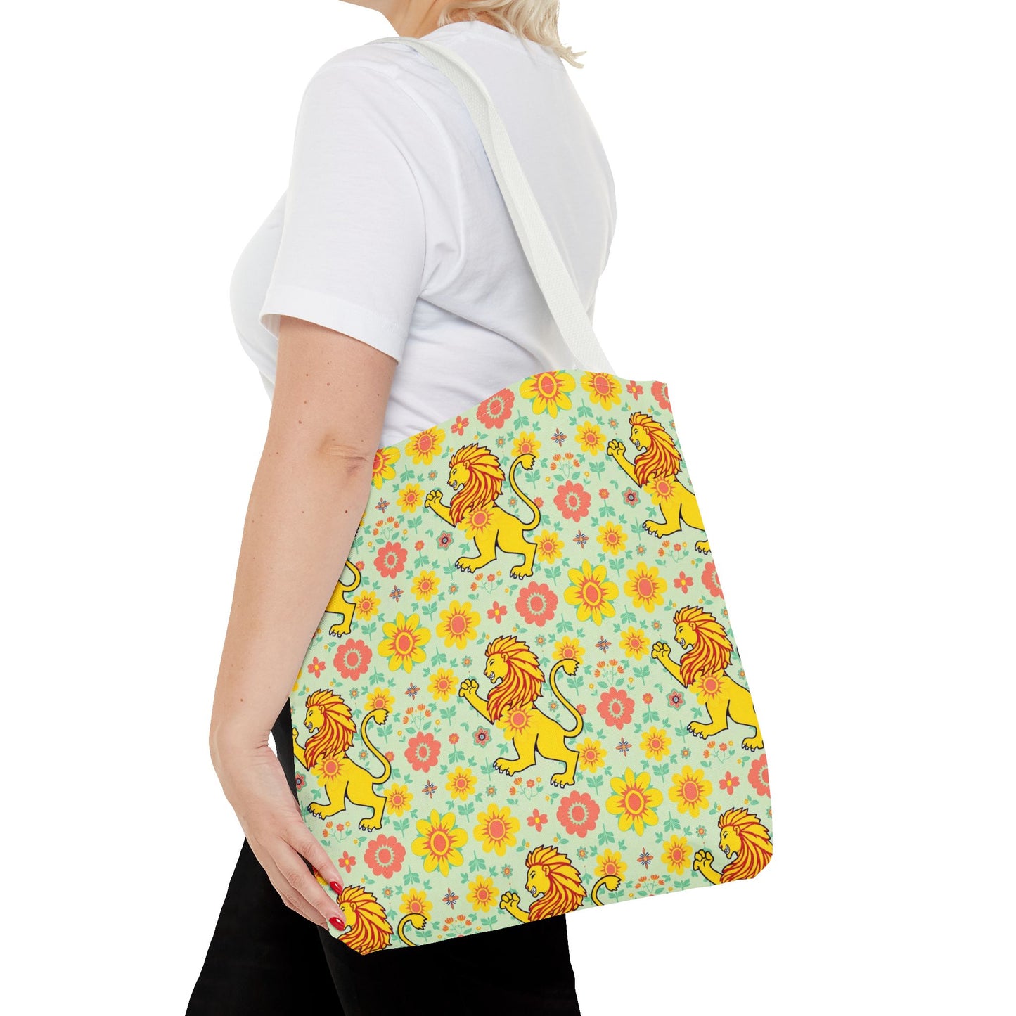 Tote Bag, (AOP), Leo, Zodiac v2, Flower Pattern