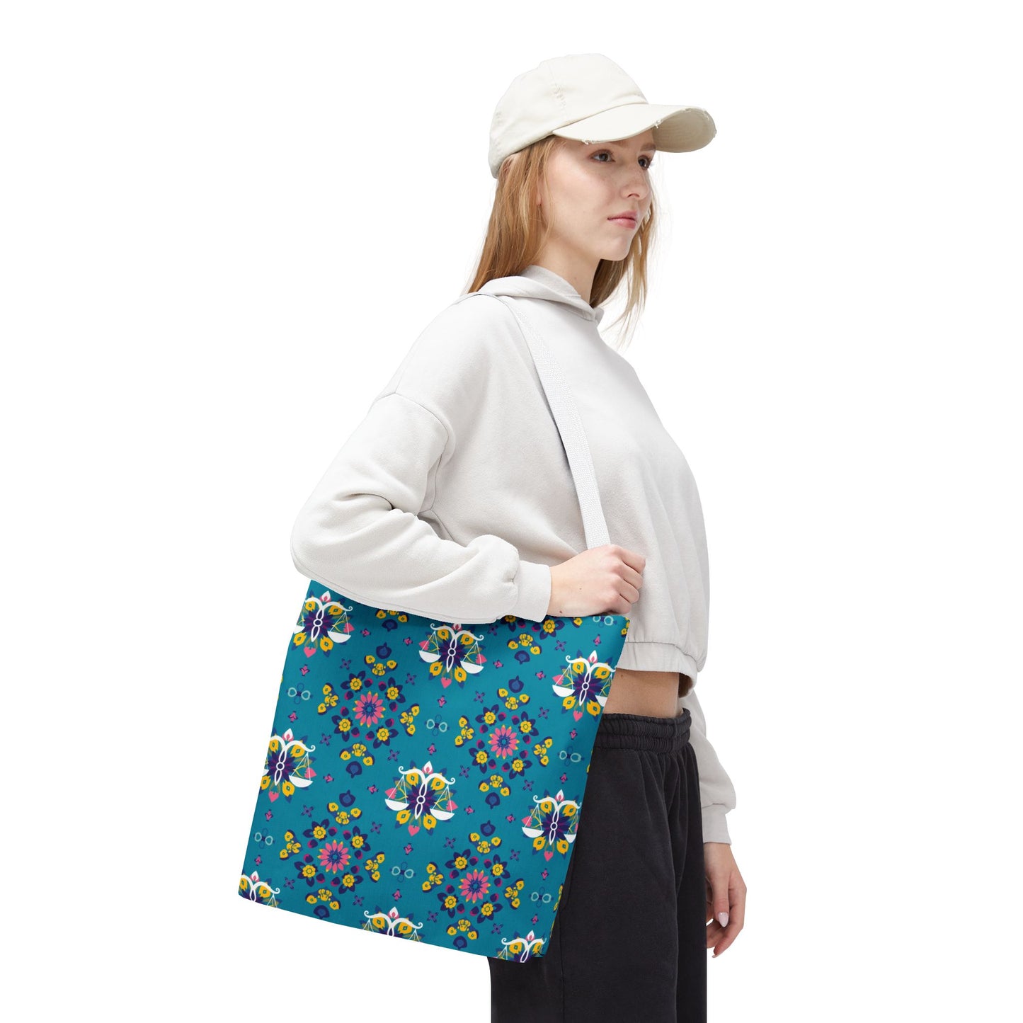 Tote Bag (AOP), Libra, Zodiac v1, Flower Pattern