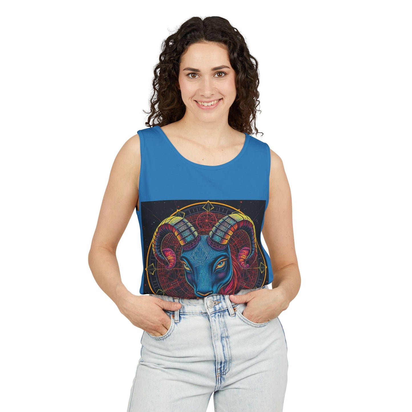 Unisex Garment-Dyed, Tank Top, Aries Design, Pop Art, 100% Ringspun US cotton