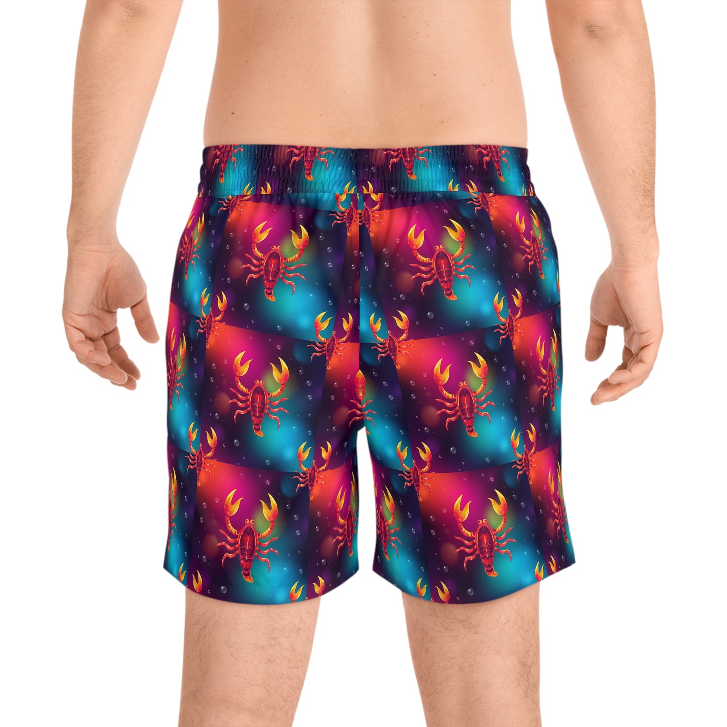 Men's Mid-Length Swim Shorts, (AOP), Scorpio, Zodiac v1, Bubble Pattern