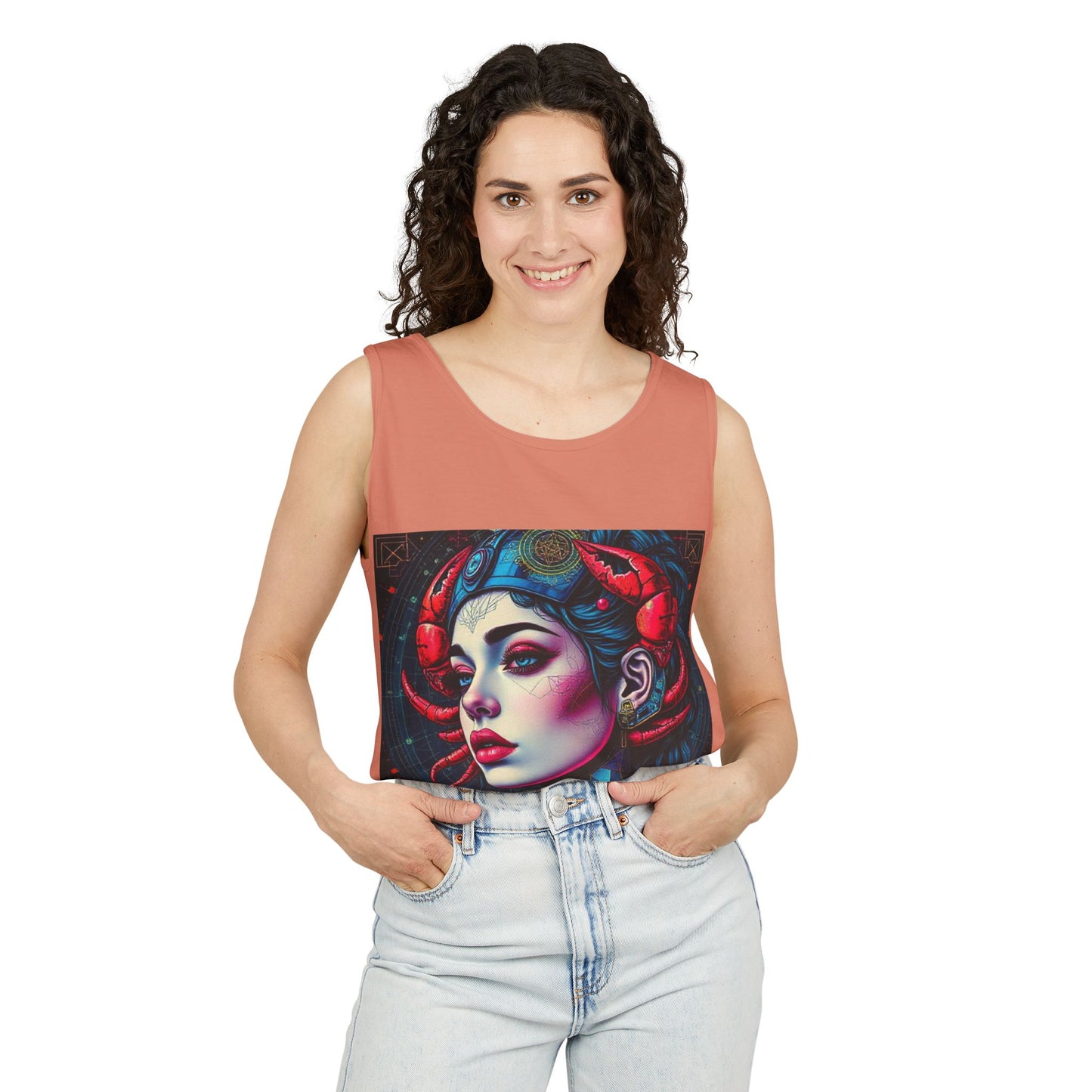 Unisex Garment-Dyed, Tank Top, Cancer, Pop Art v1, 100% US cotton