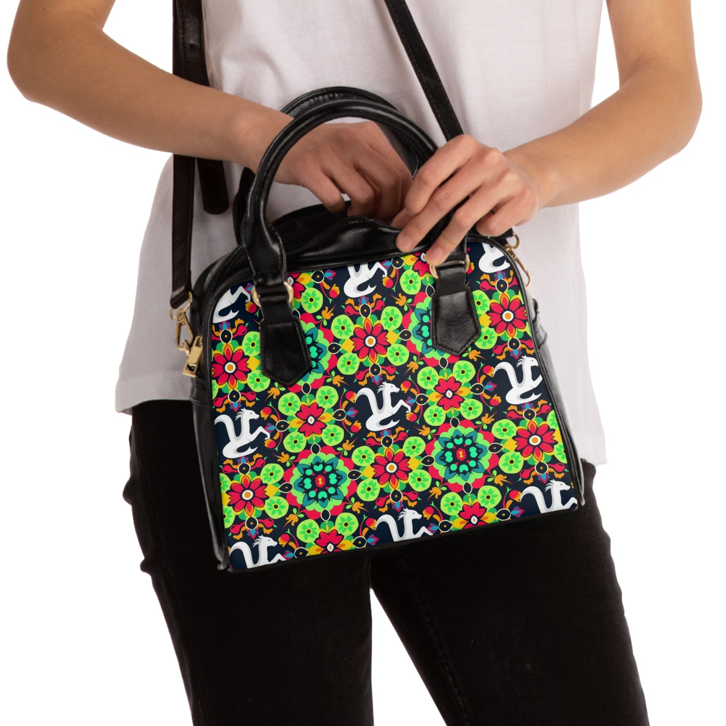 Shoulder Handbag, Aquarius, Zodiac, Flower Pattern