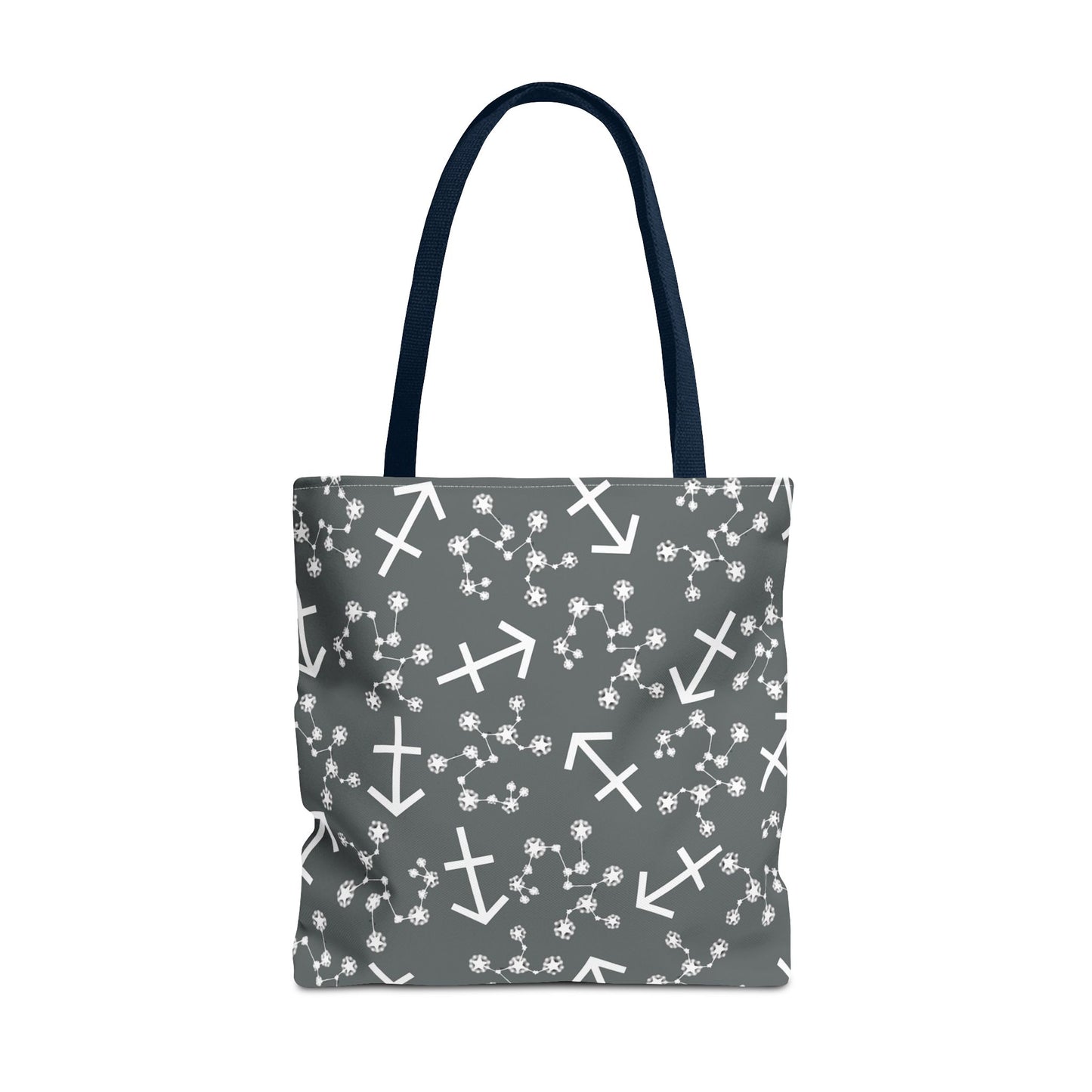 Tote Bag, Sagittarius Zodiac Sign, AOP, (Grey, White Print)