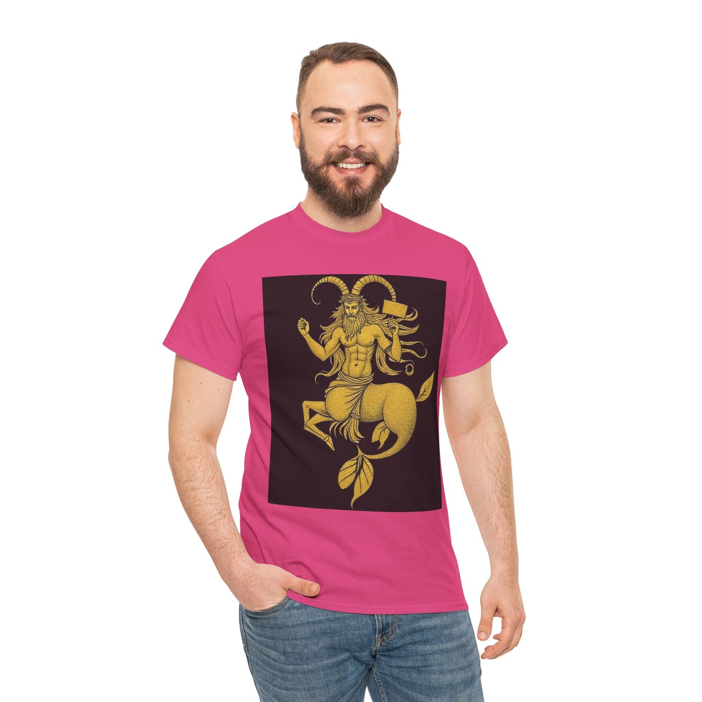 Unisex Heavy Cotton T-Shirt, Capricorn God, Zodiac Design